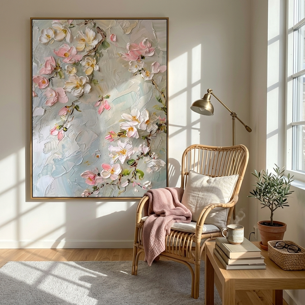 "Spring Whispers" – 3D Sculptural Heavy Impasto Cherry Blossom | Modern Creamy Style Healing Floral Wall Art#FL319