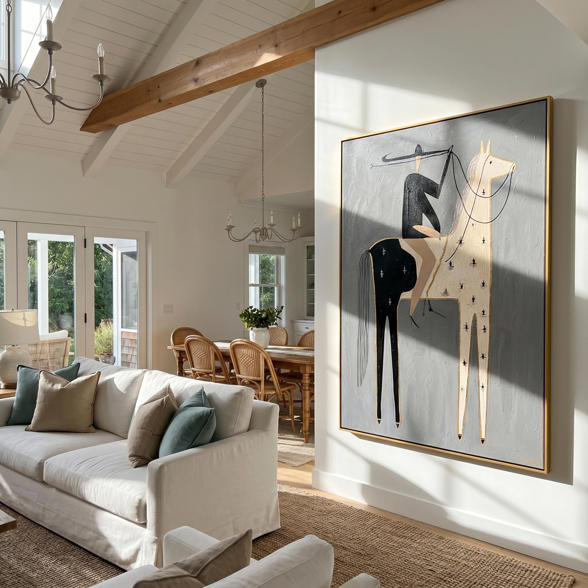 "Gilded Split-Hide Cowboy" – Modern Heavy Impasto Minimal Western Figurative | 3D Ash Gray & Ivory Black with Gold Trim Palette Knife Painting | Luxury Vertical Wall Art #AB 511