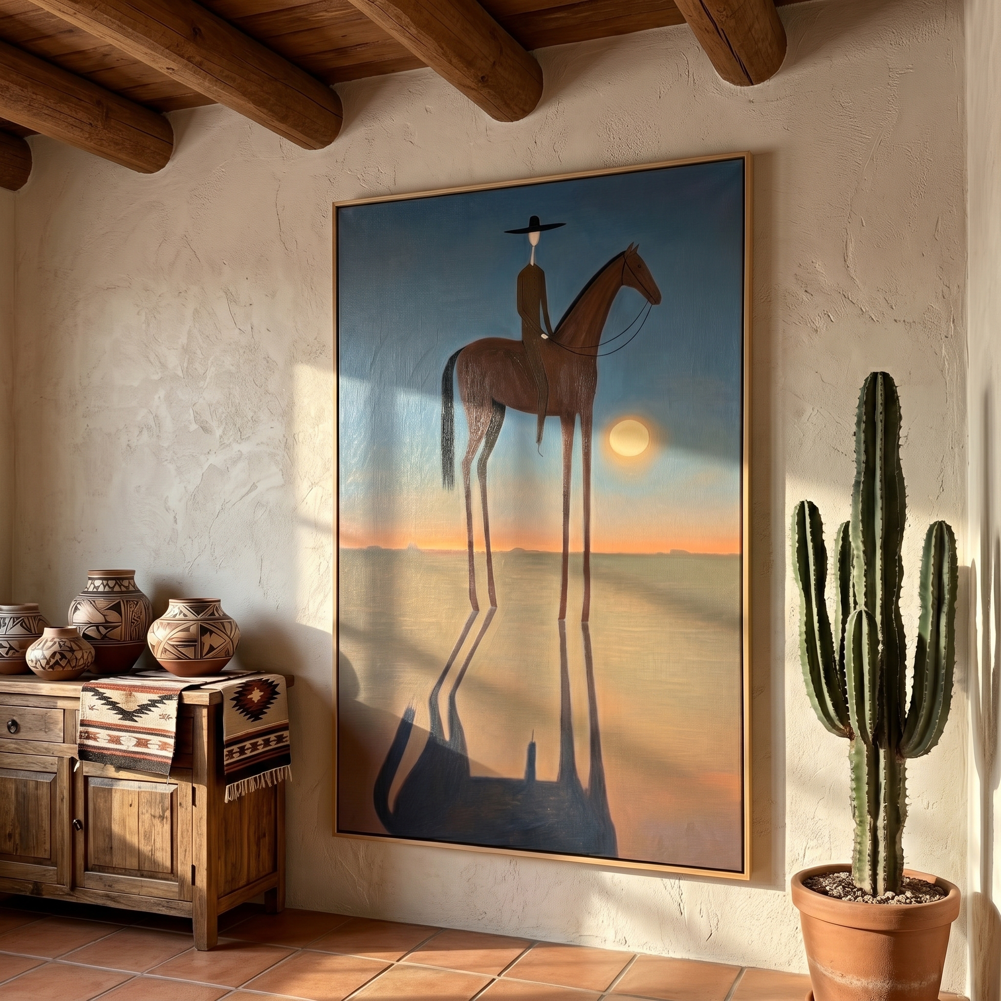"Tall Horse at Twilight" – Stylized Minimalist Equestrian Artwork | Earthy Tones Textured Wall Decor | Contemporary Vertical Statement Piece #AB 502