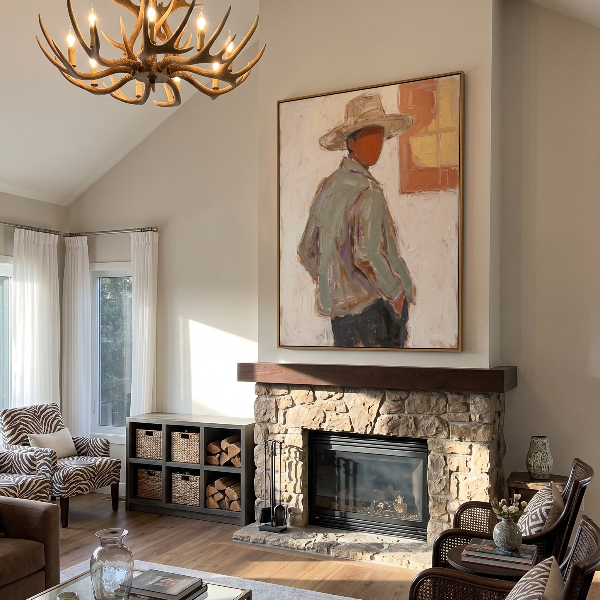 "Quiet Western Silhouette" – Expressive Sculptural Portrait | 3D Layered Ochre & Cream Canvas | Luxury Vertical Wall Art #PE 513