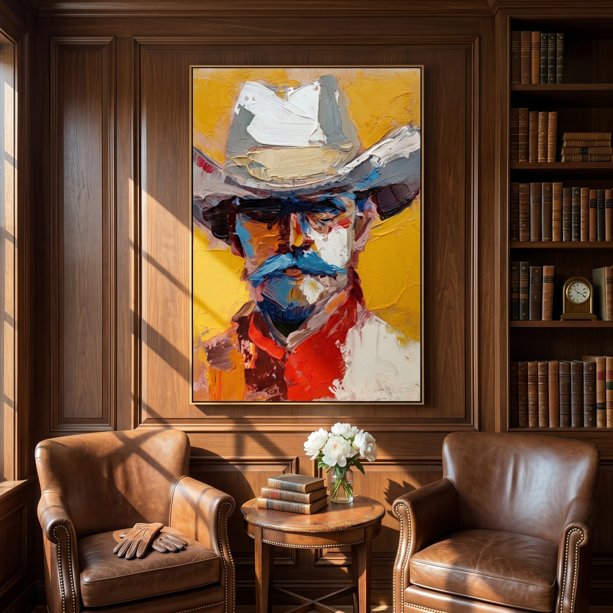 "Vibrant Western Icon" – Abstract Impasto Cowboy Artwork | Bold Tones Expressive Wall Decor | Contemporary Vertical Statement Piece #PE 511