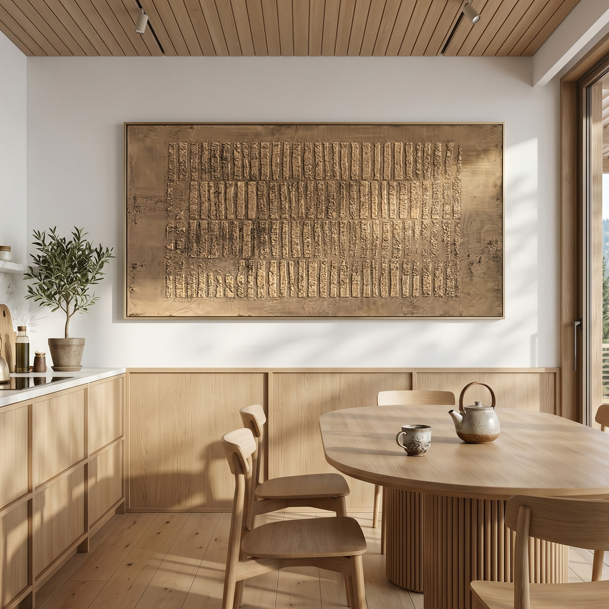 "Organic Vertical Textures" – Modern Heavy Impasto Abstract Art | 3D Taupe & Beige Palette Knife Painting | Luxury Horizontal Wall Art #WS 252