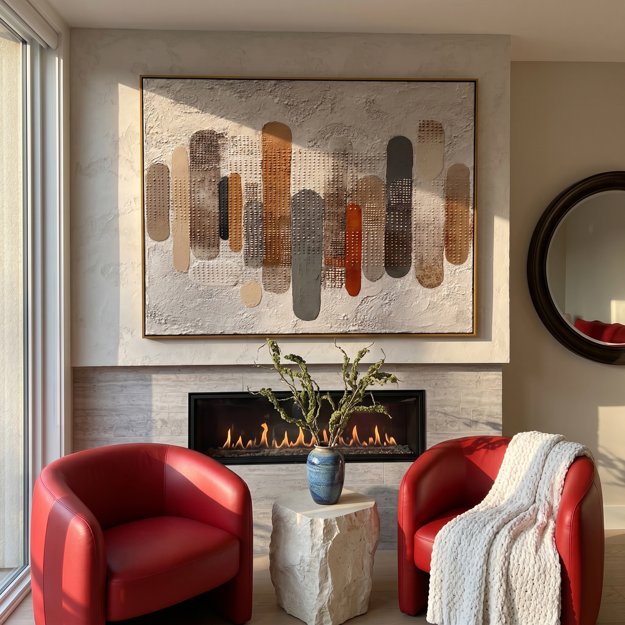 "Earthy Rhythm" – Modern Heavy Impasto Abstract | 3D Neutral & Terracotta Palette Knife Painting | Luxury Horizontal Wall Art #AB 494