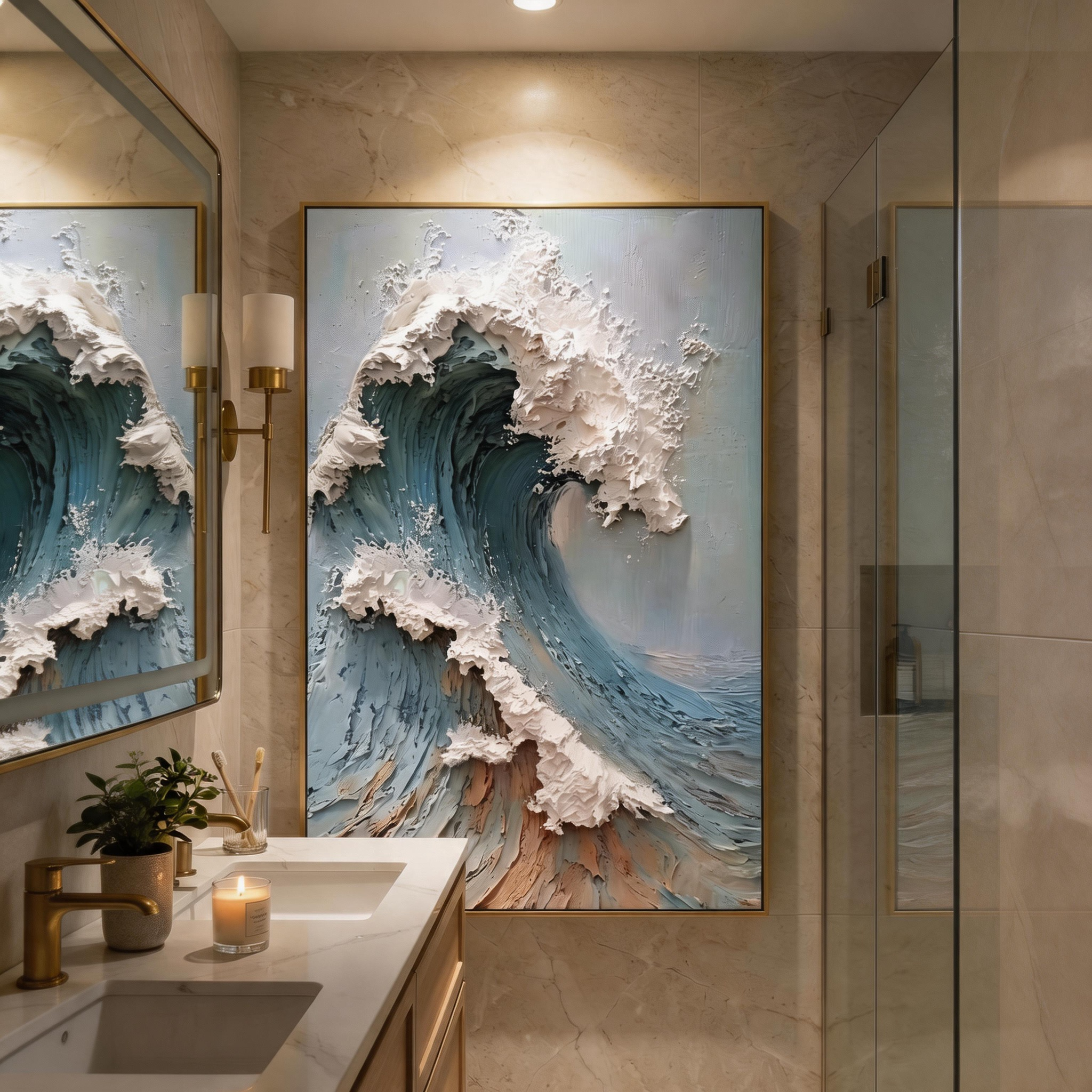 "The Great Surge" – 3D Sculptural Heavy Impasto Wave Painting | Luxury Coastal Mansion Statement Wall Art#PT 140