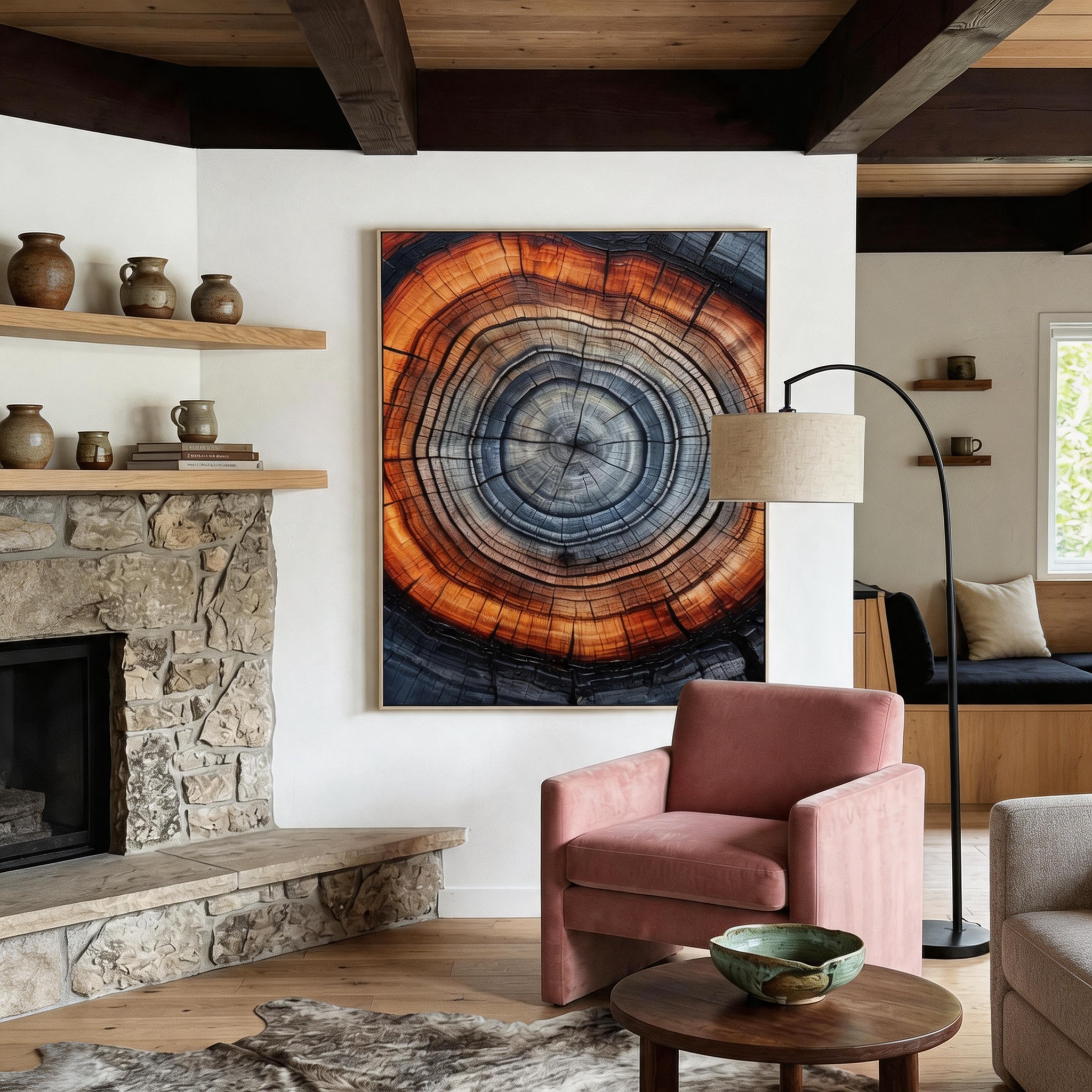 "ANCIENT RHYTHM" – 3D Sculptural Heavy Impasto Tree Ring | Modern Organic Style Healing Nature Wall Art #AB492