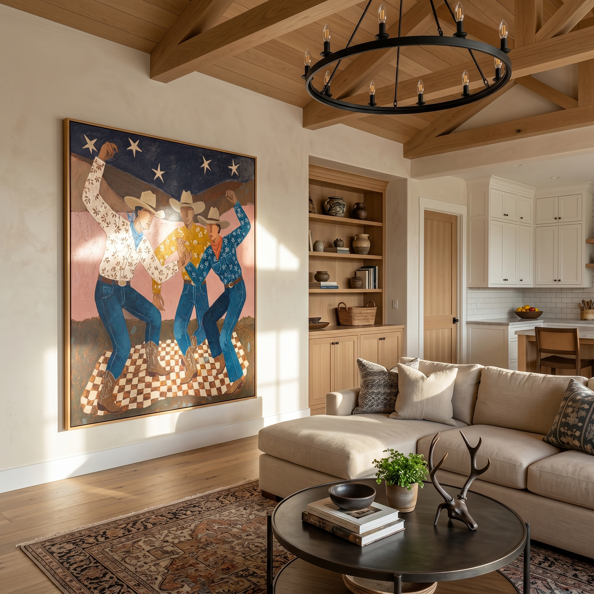 "Night Under the Stars" – Modern Folk Impasto Western Art | 3D Dusk & Denim Palette Knife Painting | Luxury Vertical Wall Art #PE 519
