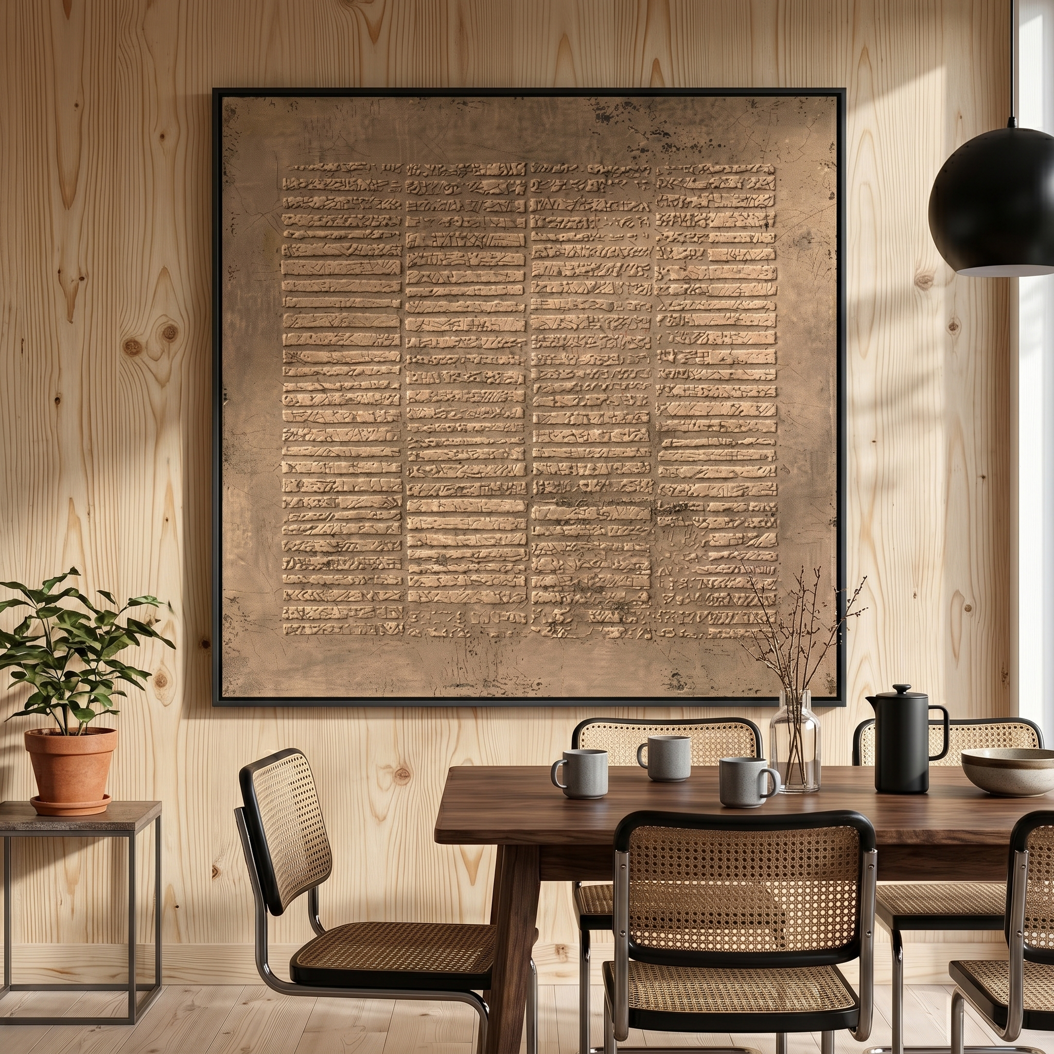 "Ancient Script Relief" – Modern Heavy Impasto Abstract Art | 3D Bronze & Beige Textured Palette Knife Painting | Luxury Square Wall Art #WS 246