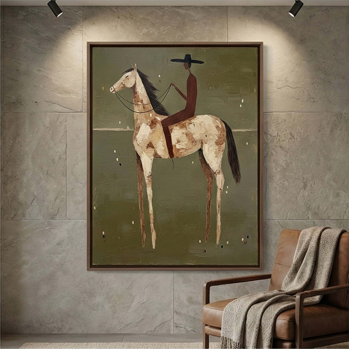 "Olive Solitude" - Modern Heavy Impasto Western Animal Artwork | Golden Palette Knife Painting | Luxury Vertical Wall Art #PT 2660