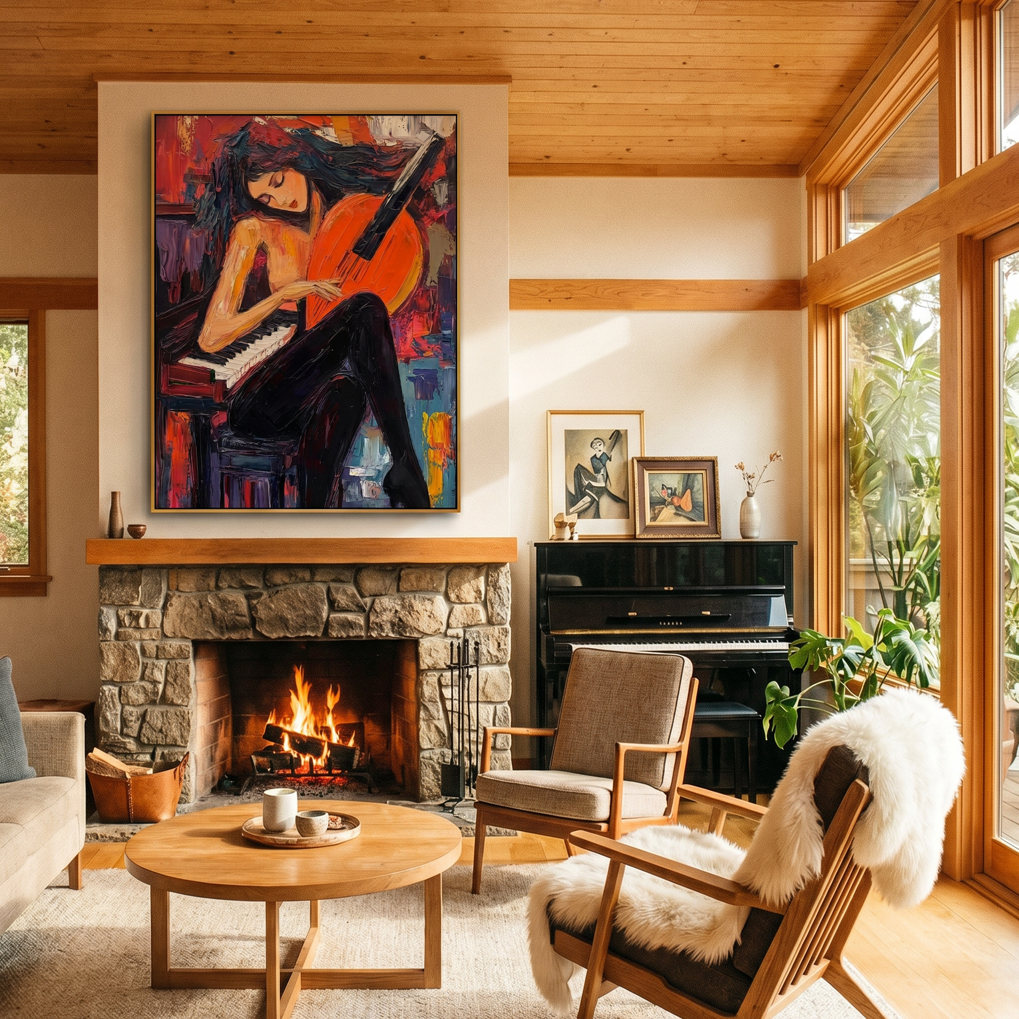 "MELODIC PASSION" – 3D Sculptural Heavy Impasto Musical Figural | Modern Vibrant Style Soul- Stirring Expressionist Wall Art #PE496