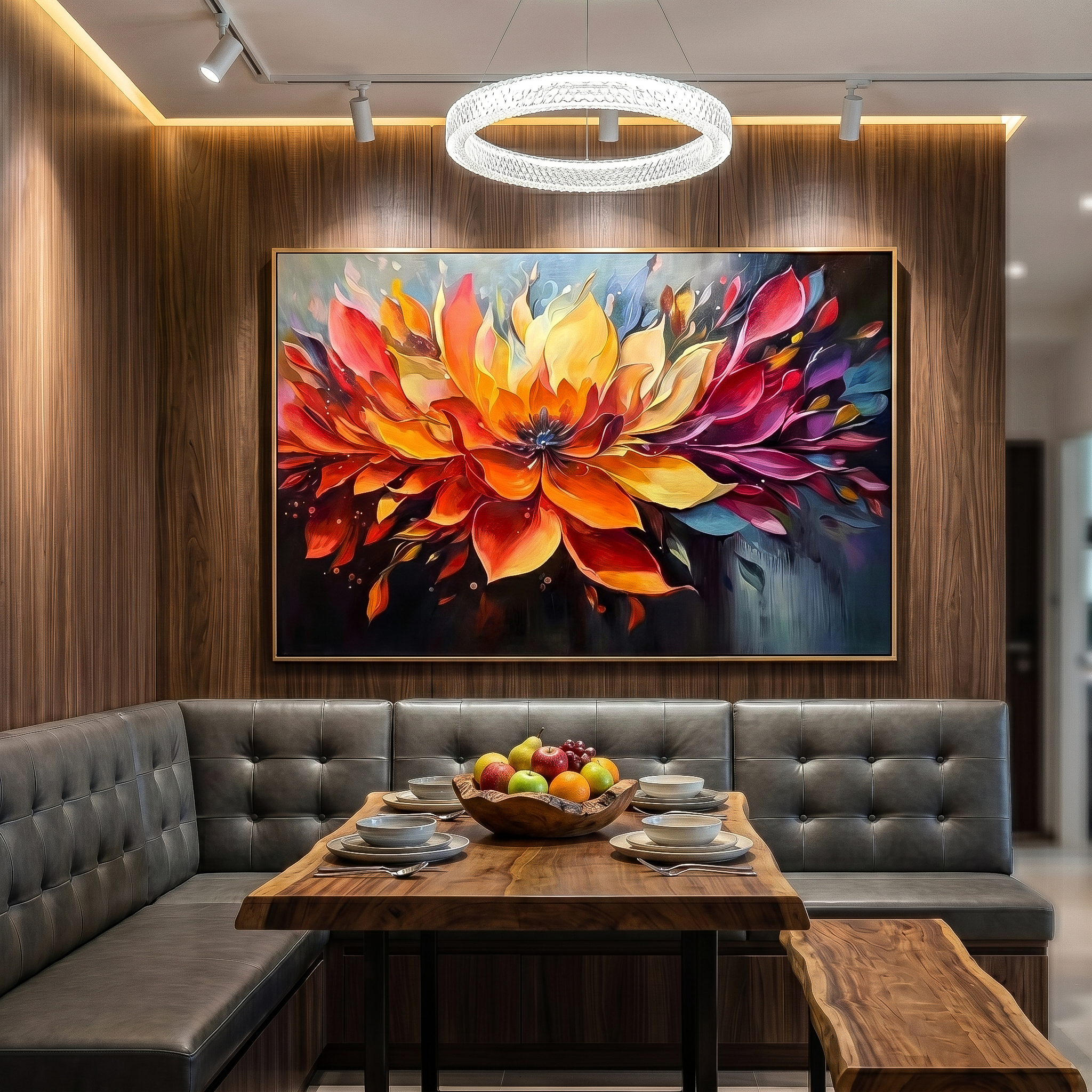 "Sunset Petal Explosion" – Expressive Impasto Floral Artwork | Tactile Multicolor Flower Canvas | Luxury Statement Horizontal Wall Art #PT 554