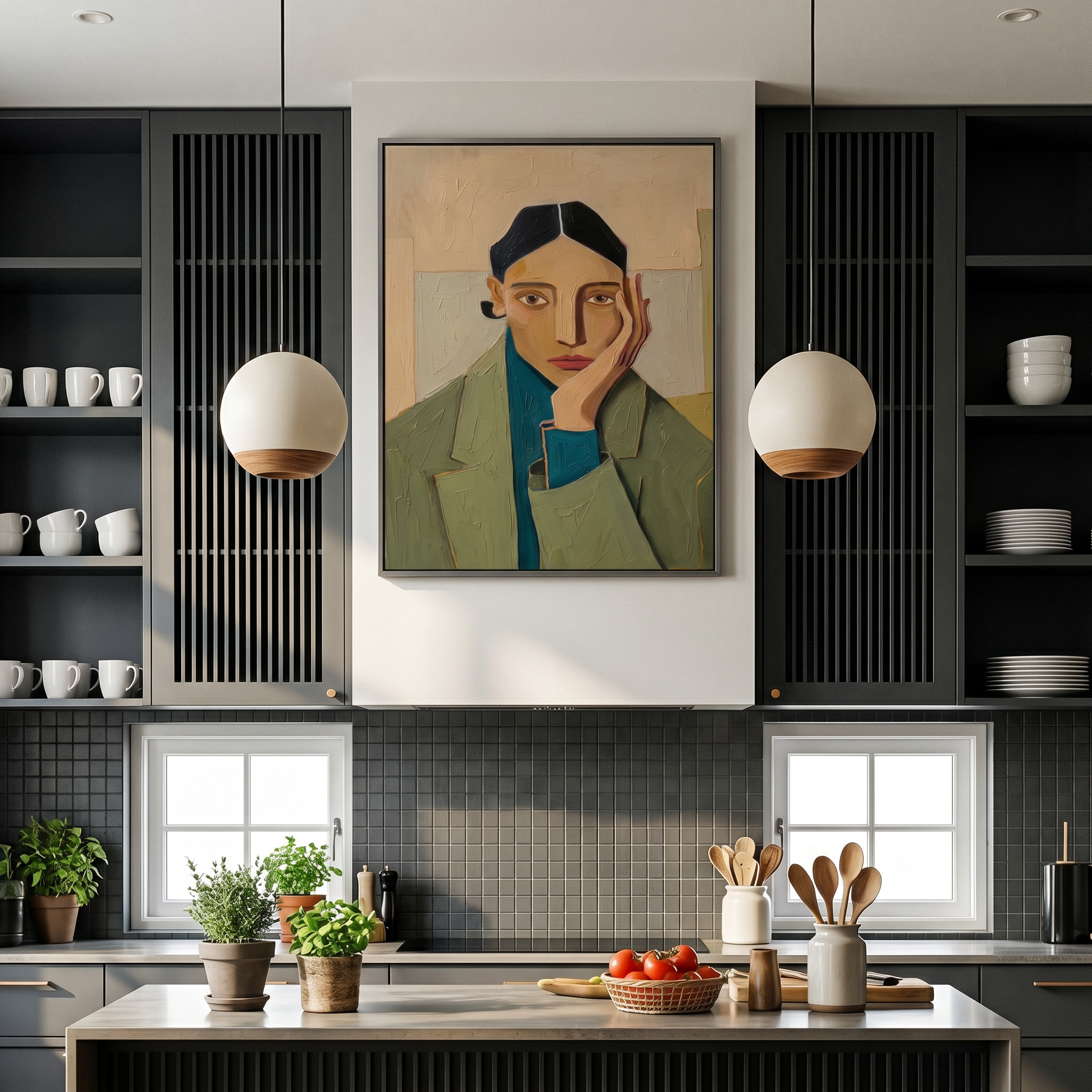 "SILENT MUSE" – 3D Sculptural Heavy Impasto Modern Portrait | Nordic Sage Style Healing Figurative Wall Art #PE497