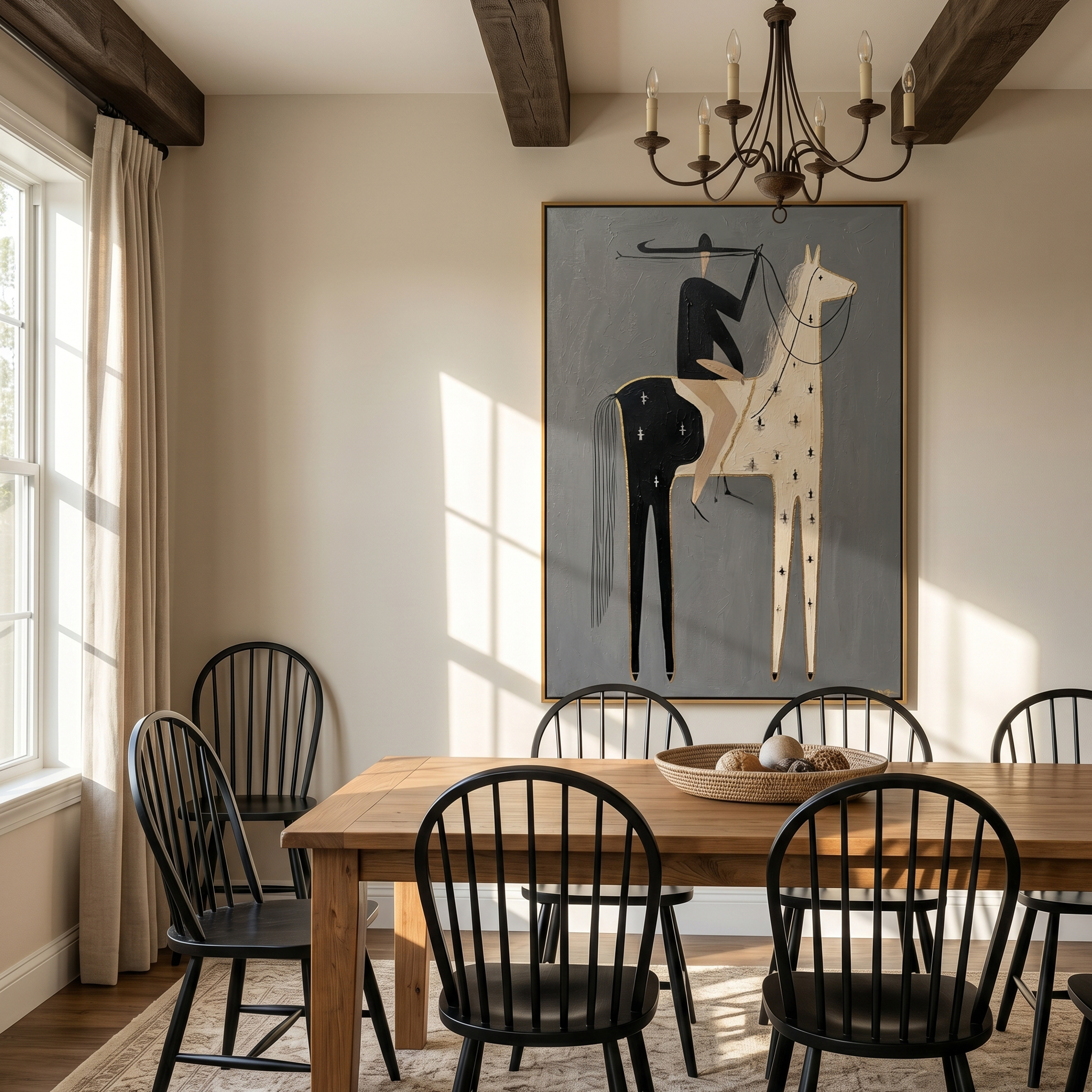 "Gilded Split-Hide Cowboy" – Modern Heavy Impasto Minimal Western Figurative | 3D Ash Gray & Ivory Black with Gold Trim Palette Knife Painting | Luxury Vertical Wall Art #AB 511