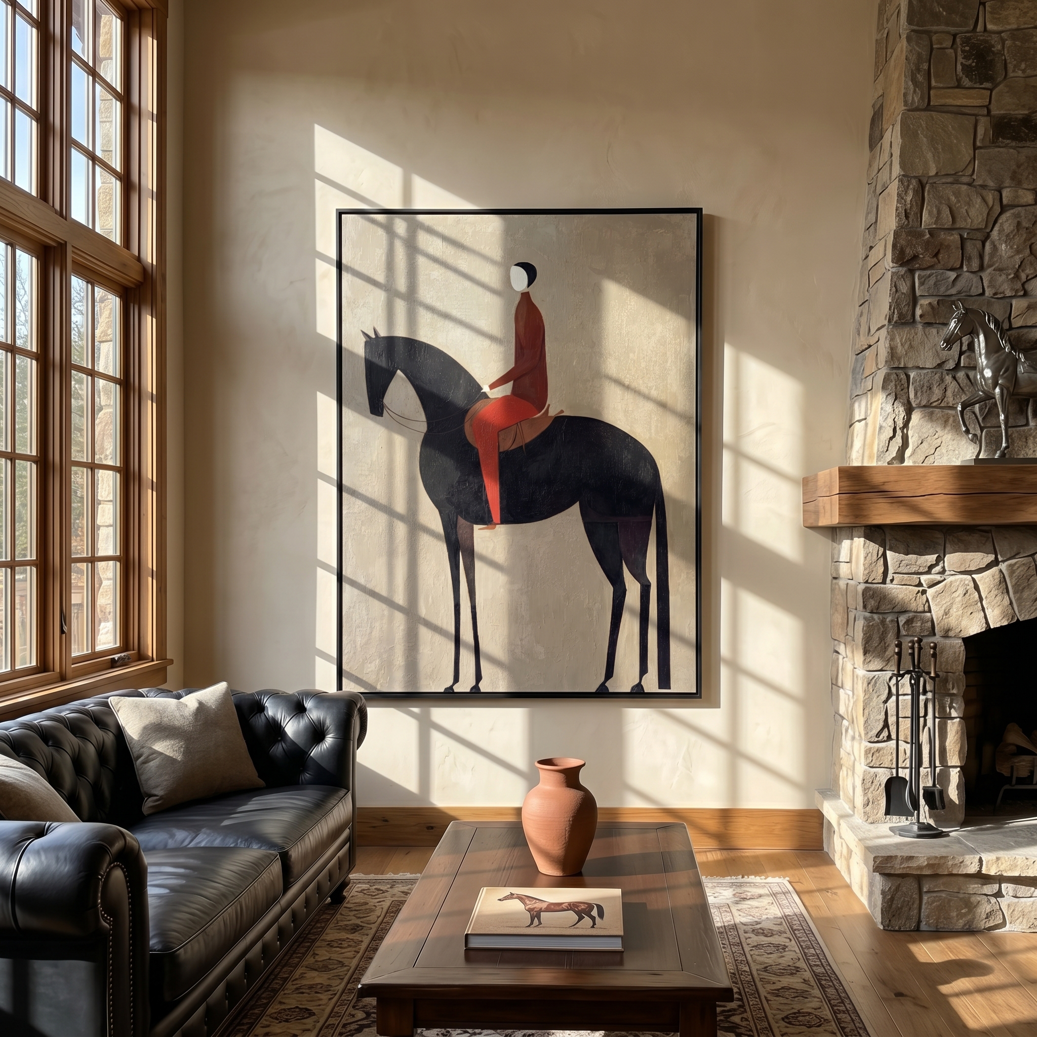Minimalist Crimson Equestrian" – Modern Heavy Impasto Figurative Art | 3D Ash Grey & Burgundy Palette Knife Painting | Luxury Vertical Wall Art #AB 509