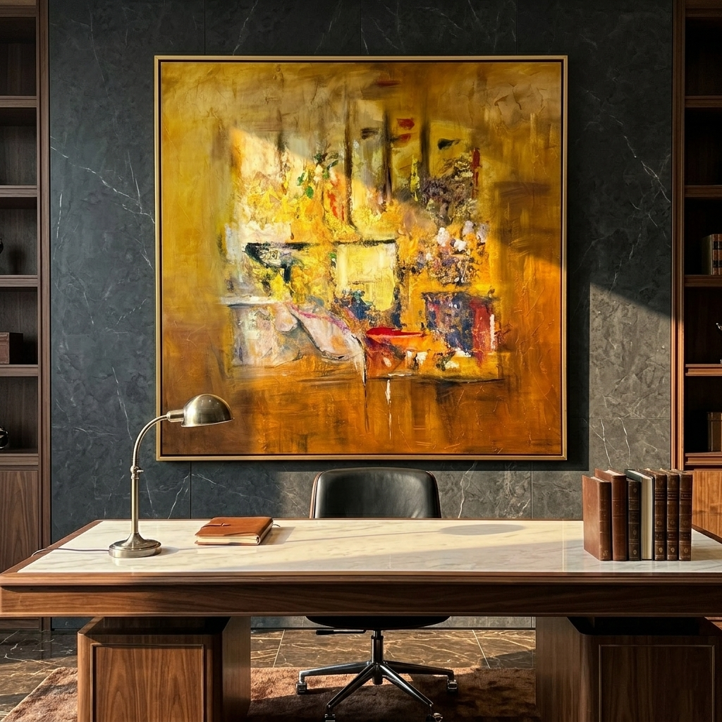 "Amber Morning" – Modern Impressionist Golden Abstract | Luxury Statement Texture Art for Mansion Living Room #AB1018