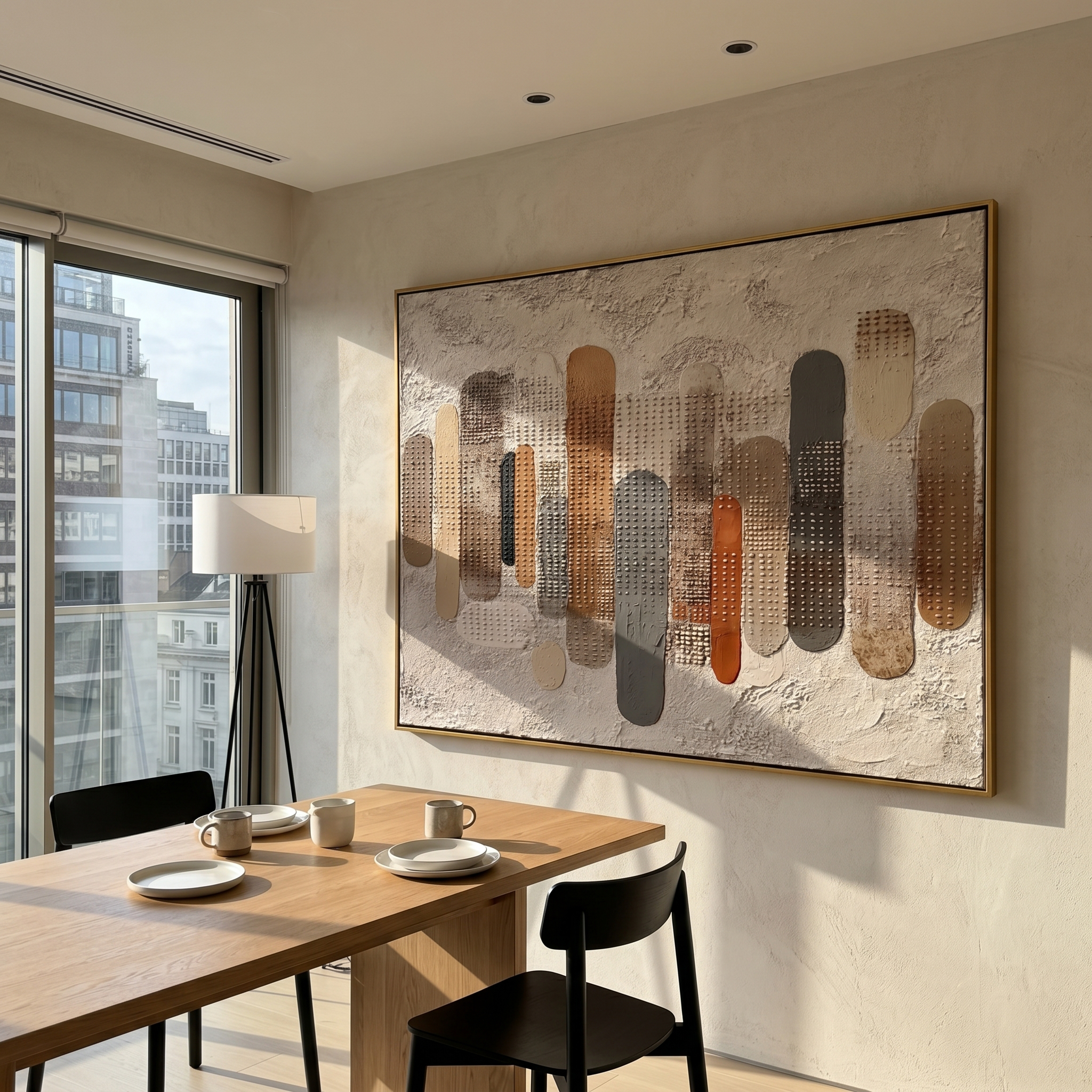 "Earthy Rhythm" – Modern Heavy Impasto Abstract | 3D Neutral & Terracotta Palette Knife Painting | Luxury Horizontal Wall Art #AB 494