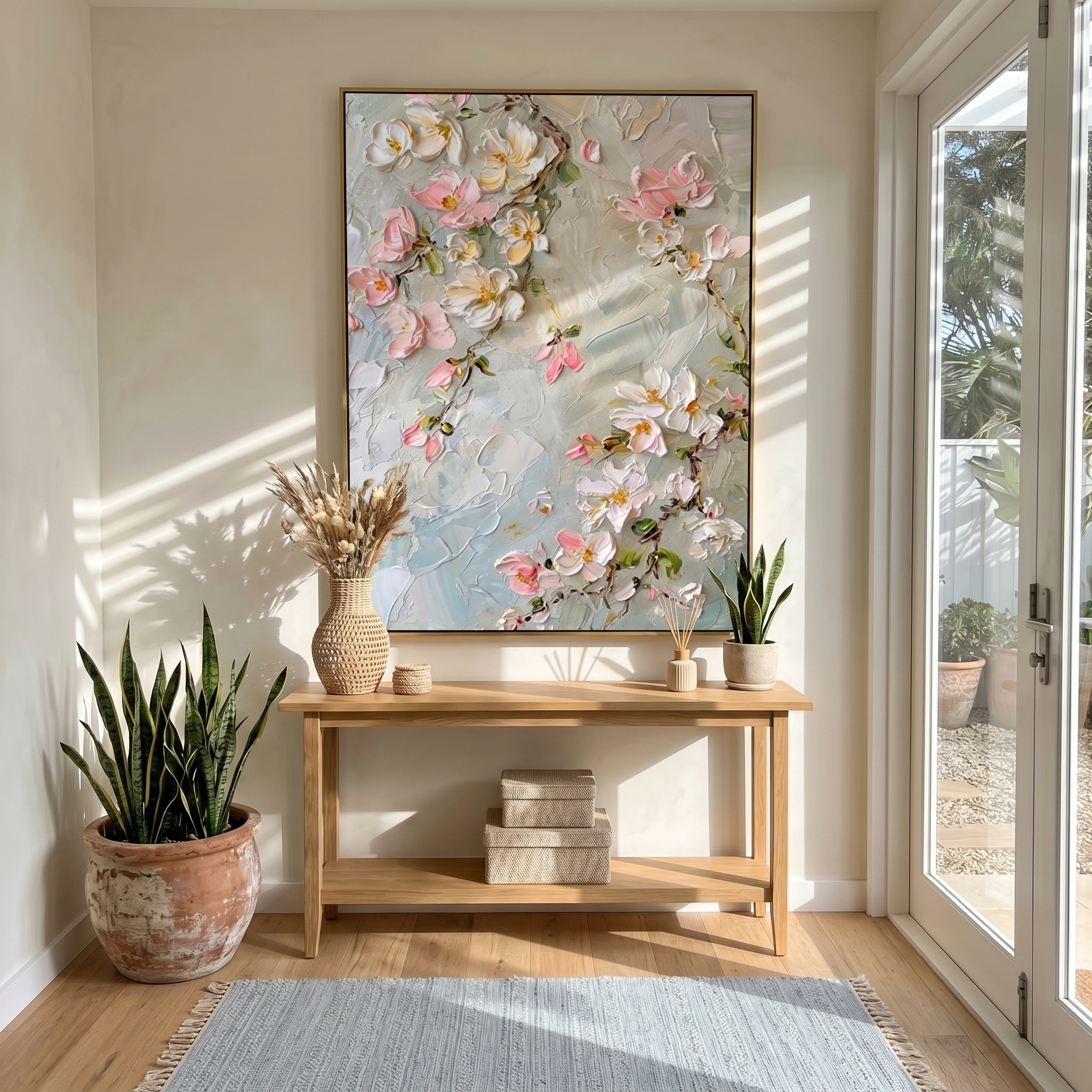 "Spring Whispers" – 3D Sculptural Heavy Impasto Cherry Blossom | Modern Creamy Style Healing Floral Wall Art#FL319