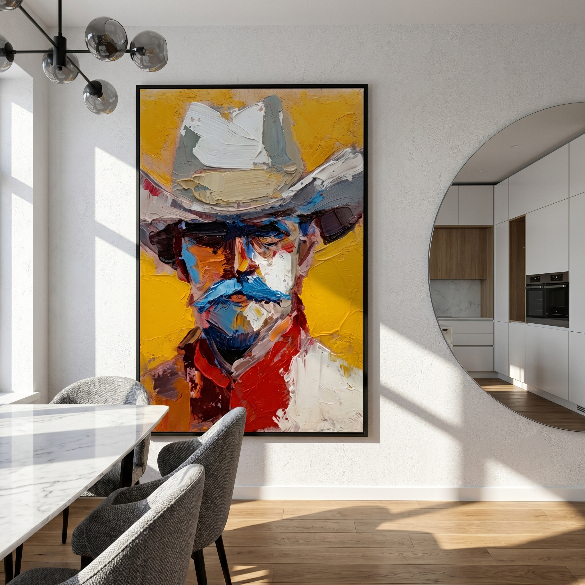 "Vibrant Western Icon" – Abstract Impasto Cowboy Artwork | Bold Tones Expressive Wall Decor | Contemporary Vertical Statement Piece #PE 511