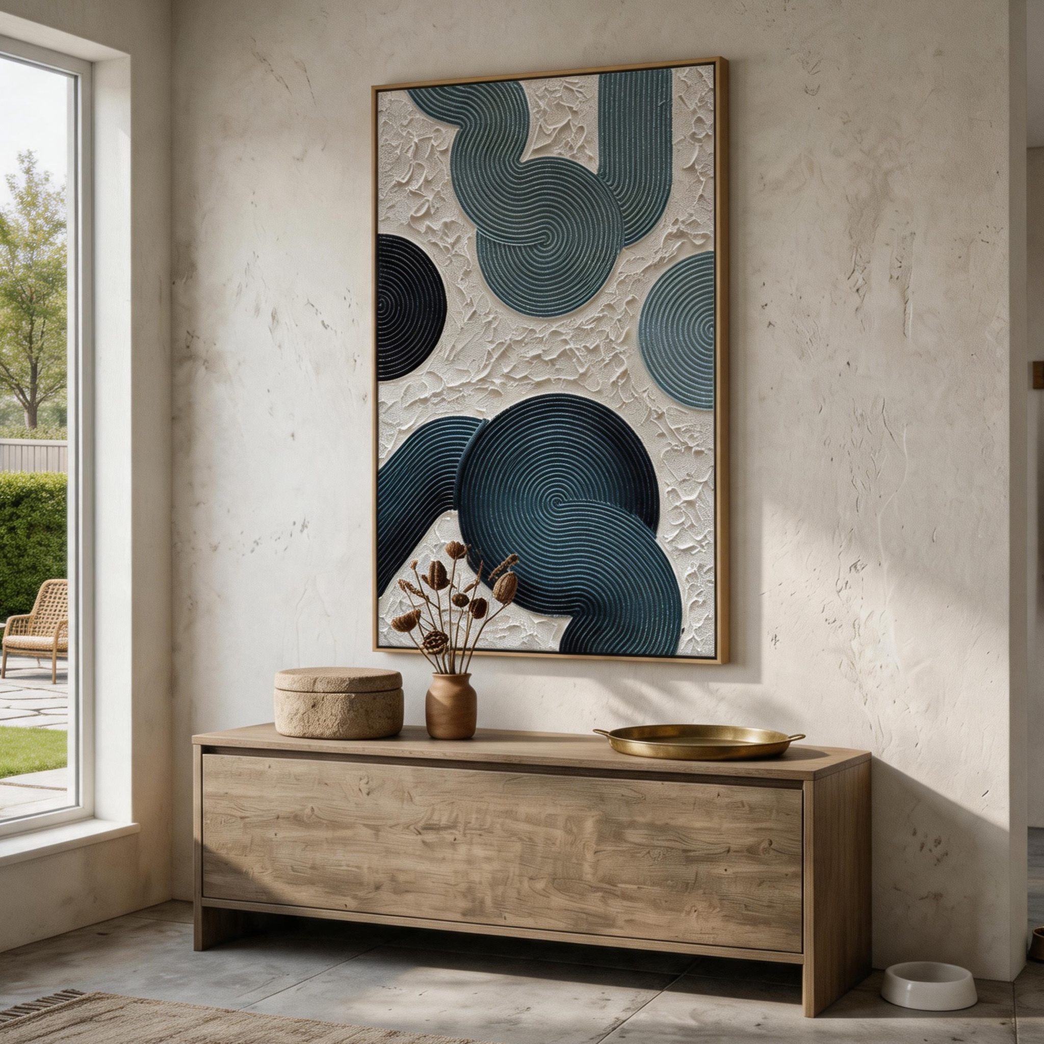 "Infinite Spiral" – Minimalist Prussian Blue 3D Geometric Relief | Modern Japandi Style Textured Gallery Art #PT 126