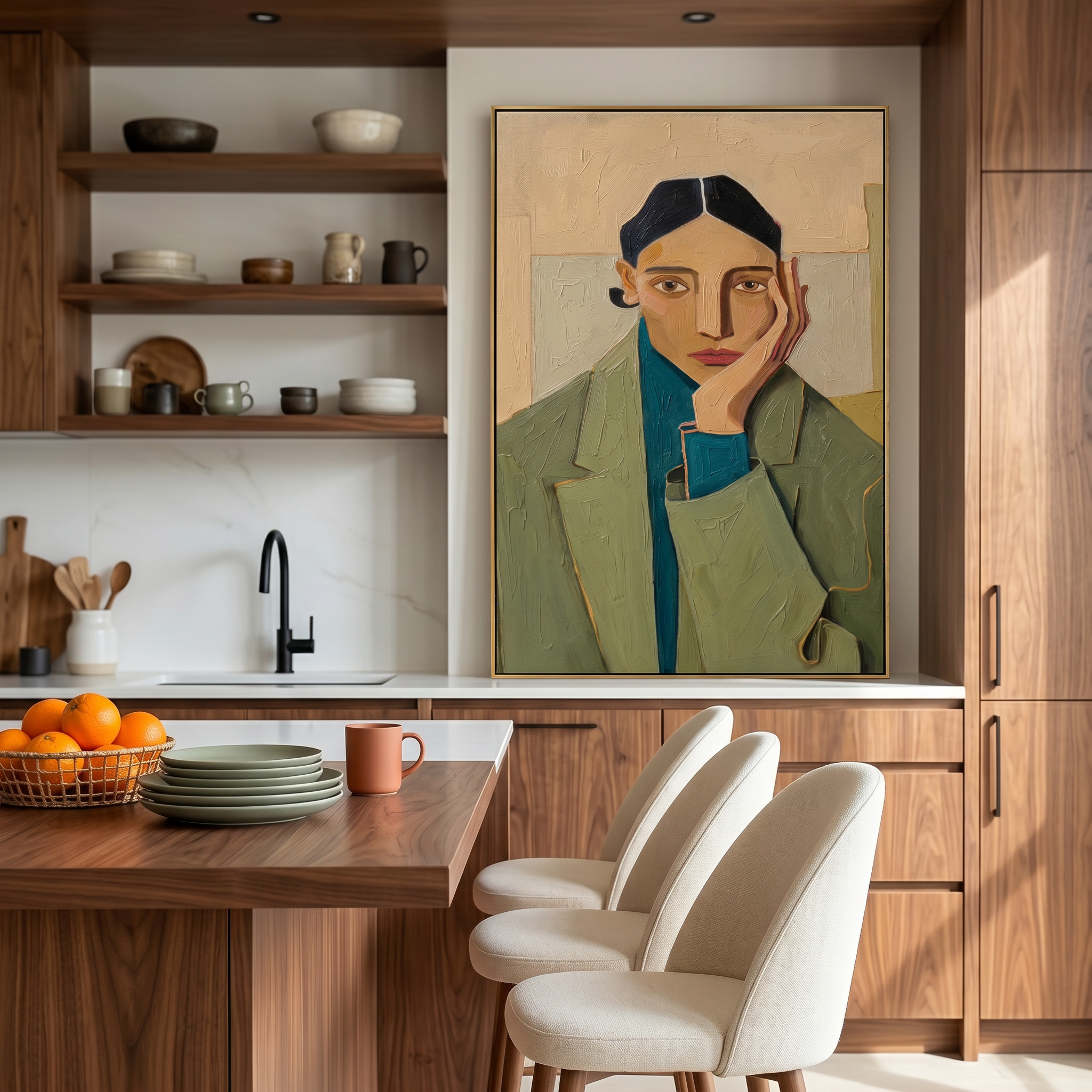 "SILENT MUSE" – 3D Sculptural Heavy Impasto Modern Portrait | Nordic Sage Style Healing Figurative Wall Art #PE497