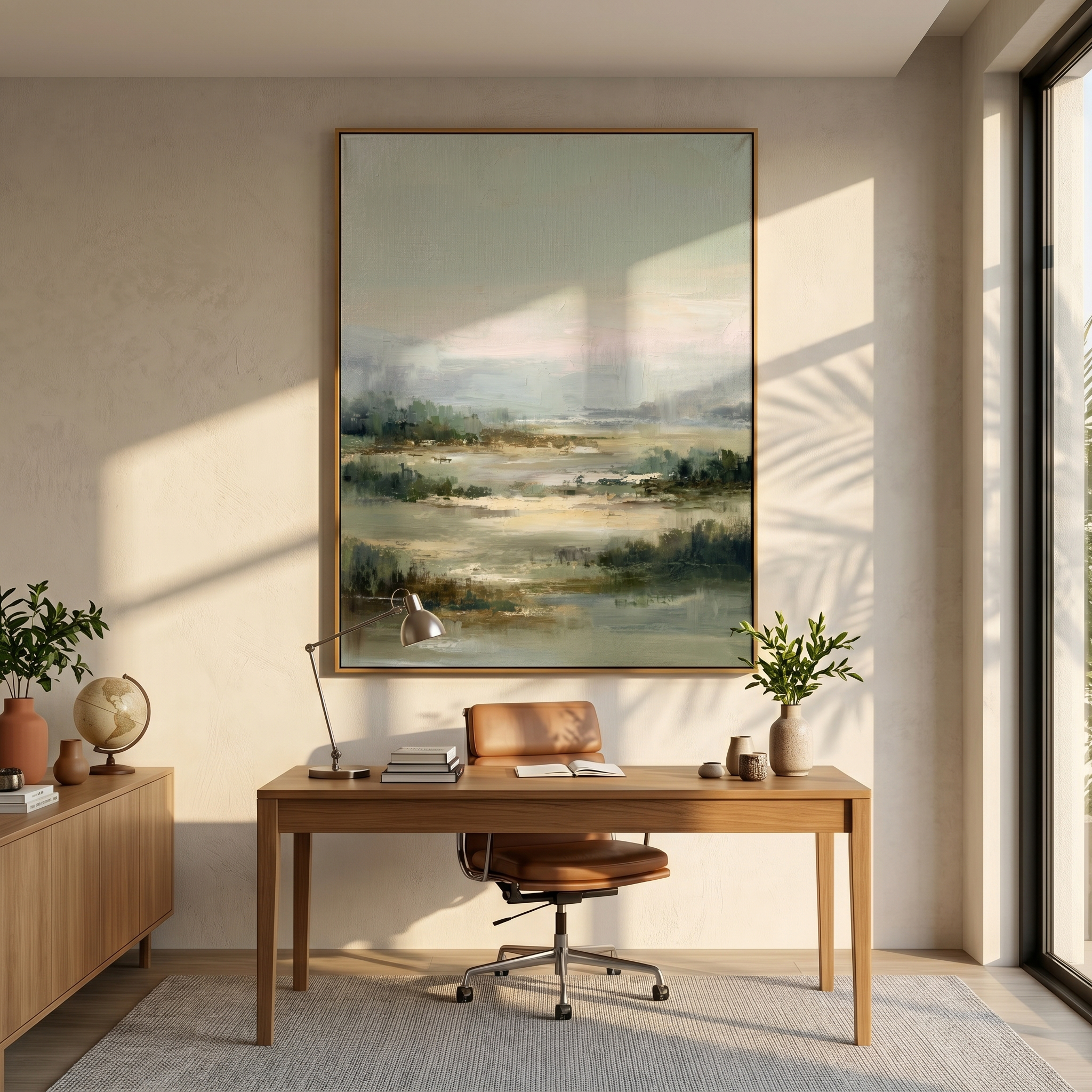 "Pastoral Whisper" – Expressive Impasto Scenic Artwork | Muted Sage & Beige Wetland Landscape | Luxury Minimalist Statement Wall Art #PT 552
