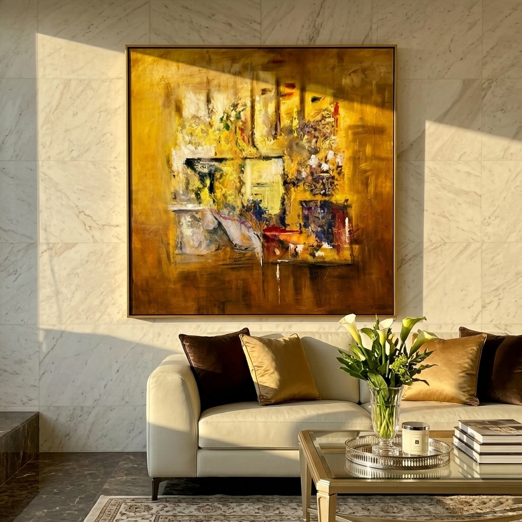 "Amber Morning" – Modern Impressionist Golden Abstract | Luxury Statement Texture Art for Mansion Living Room #AB1018