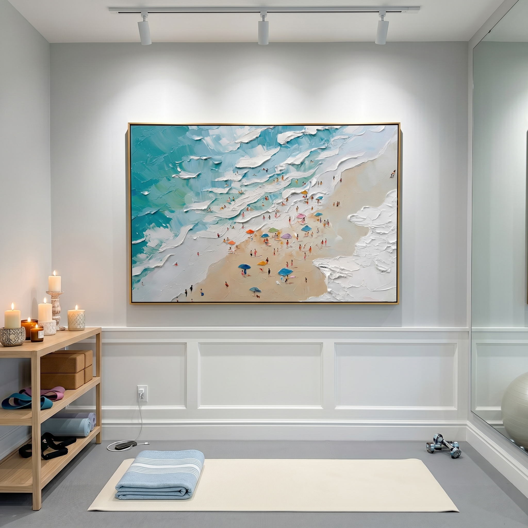 "Summer Reverie" – 3D Heavy Impasto Wave & Miniature Beach Art | Modern Panoramic Coastal Statement Painting #PT 164