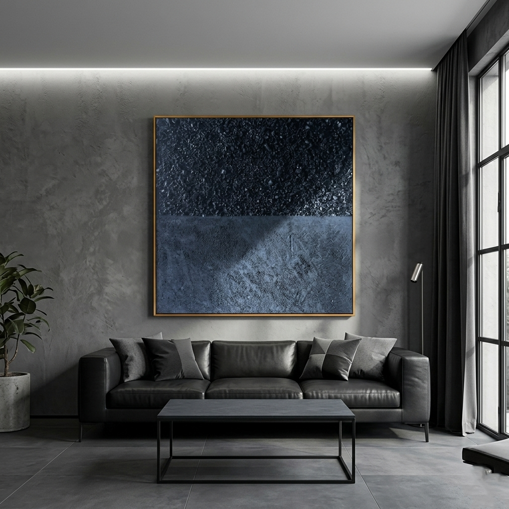 "The Astral Rift" – Modern Midnight Blue Heavy Impasto | 3D Mineral Fragment Relief | Luxury Industrial Abstract Wall Decor#MI186