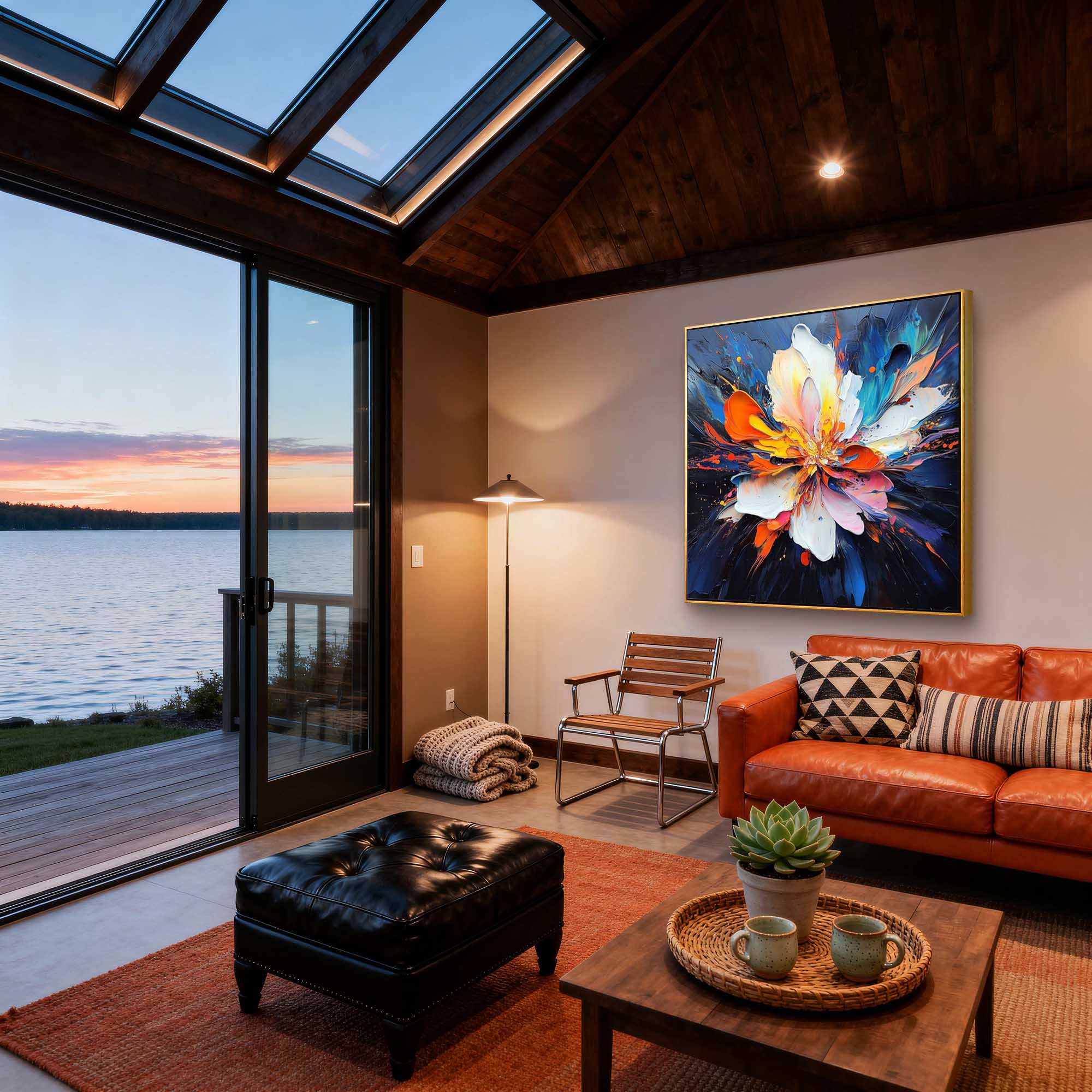 "Supernova Bloom" – Radiant Heavy Impasto Abstract Floral Oil Painting | Bold Dynamic 3D Texture Wall Art #FL292