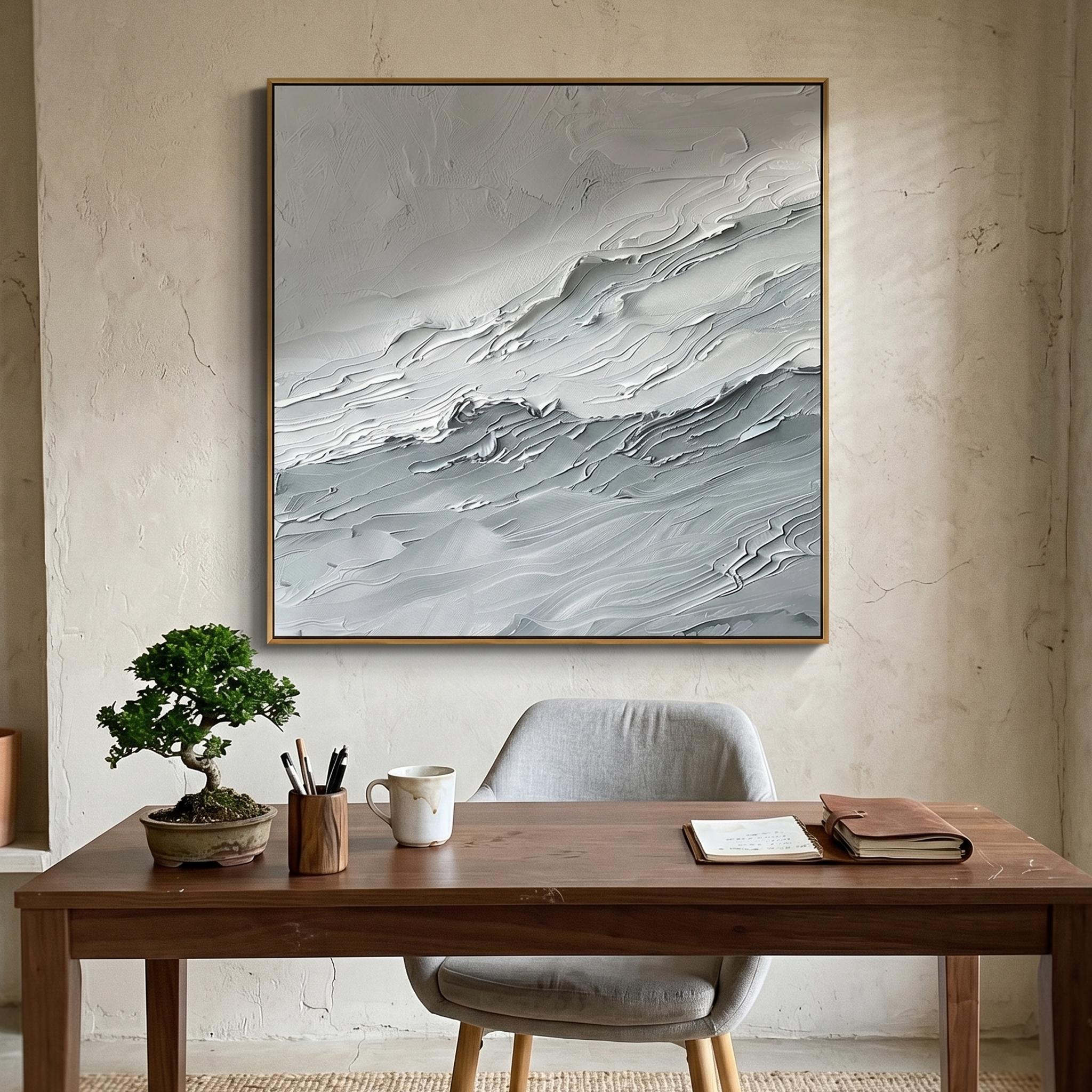 "The Stratum Breath" – Ultra-Heavy Impasto Abstract Relief | Hand-Sculpted 3D White & Gray Painting | High-End Minimalist Wall Art #PT536
