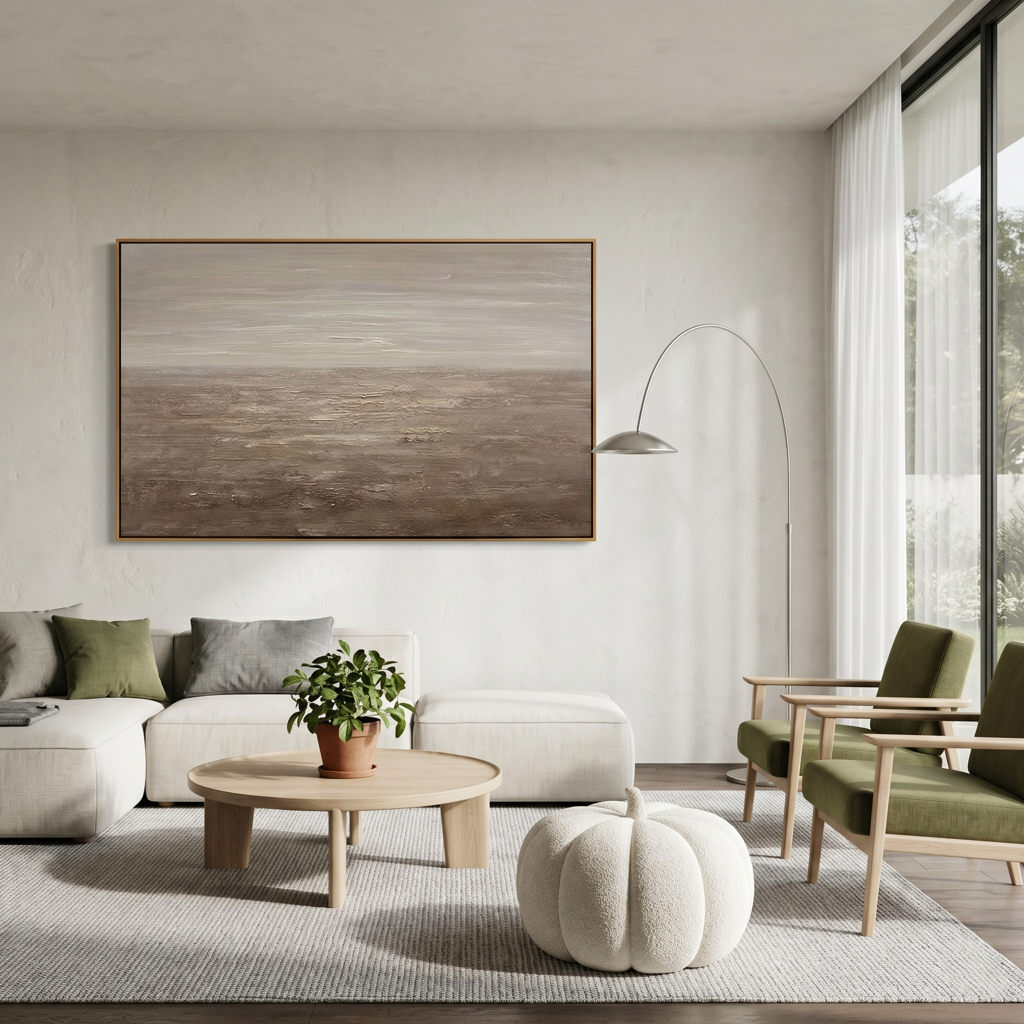 "Terra Echo" – Modern Wabi-Sabi Mineral Texture Abstract | Minimalist Oatmeal Tone Horizontal Statement Art #WS 242