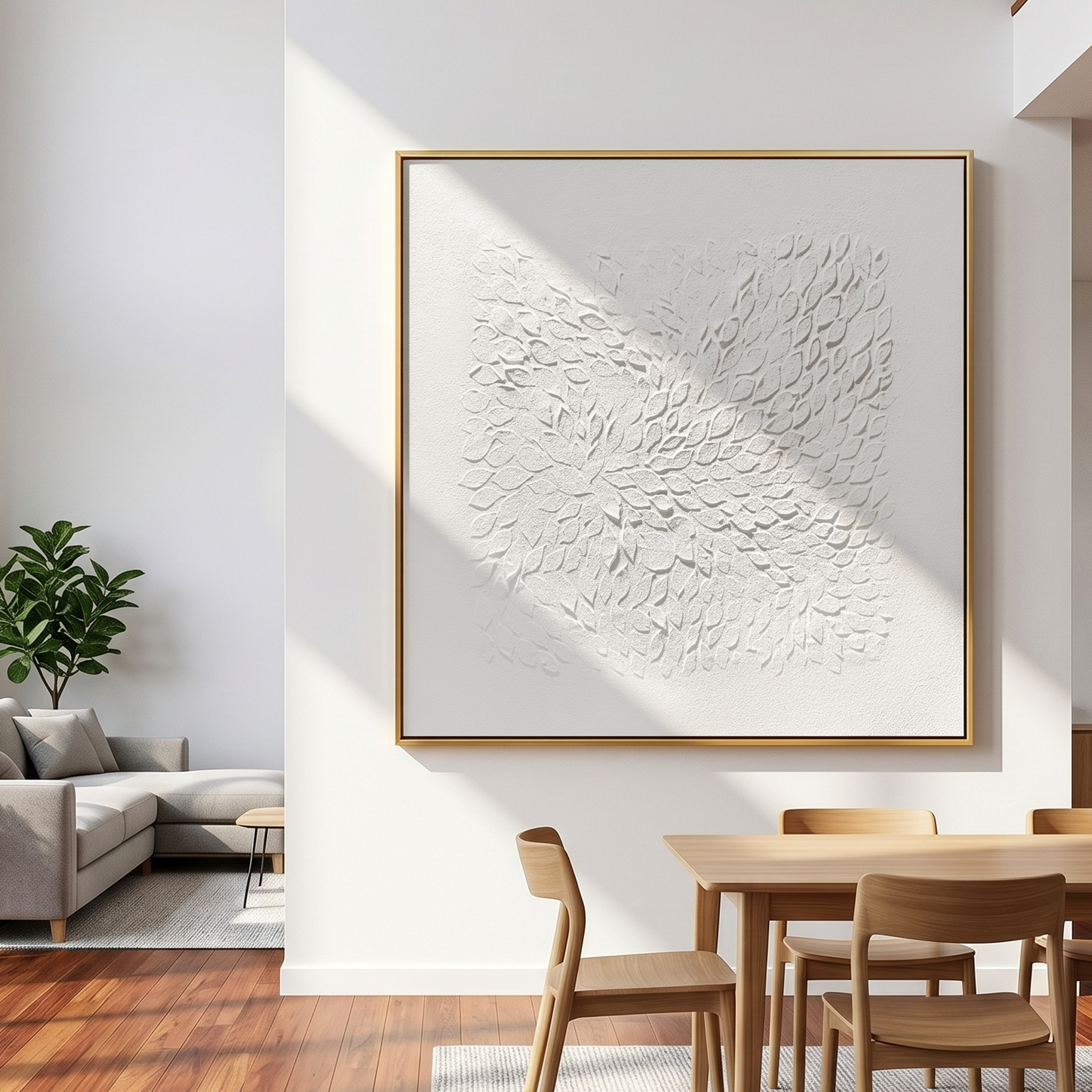 "The Echoing Breath" – Minimalist White Relief Impasto Painting | Hand-Textured 3D Plaster Art for Contemporary Interiors #MI188