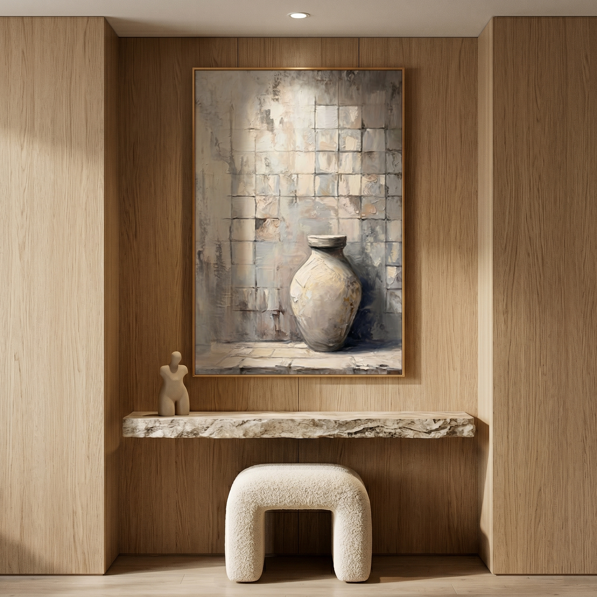"The Ancient Vessel" – Wabi-Sabi Textured Still Life | Modern Morandi Gray Abstract Painting | Sophisticated 3D Impasto Wall Art#MI146