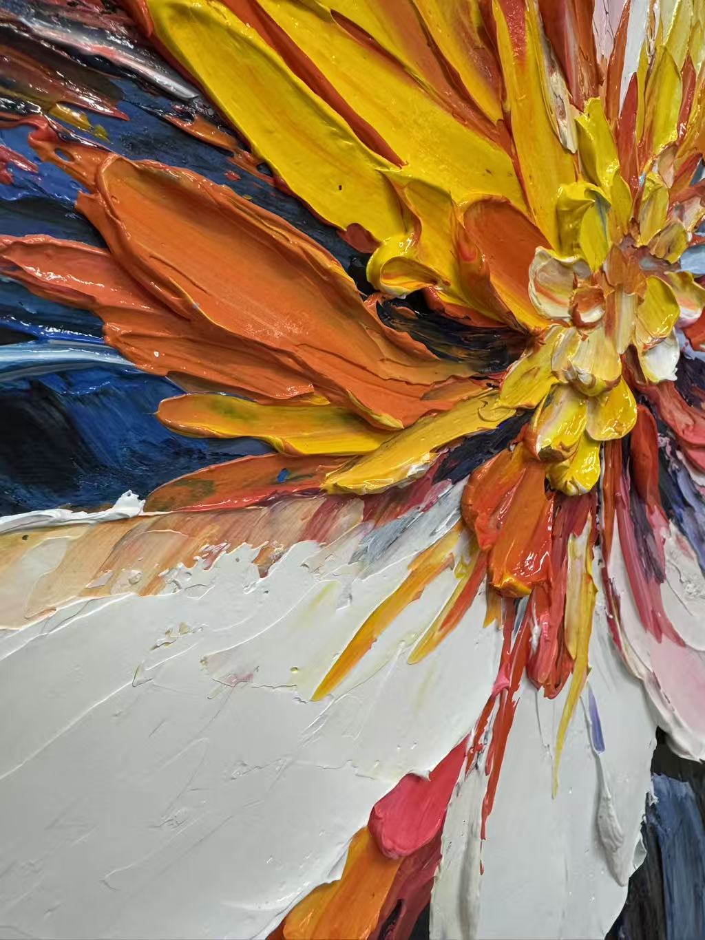 "Supernova Bloom" – Radiant Heavy Impasto Abstract Floral Oil Painting | Bold Dynamic 3D Texture Wall Art #FL292