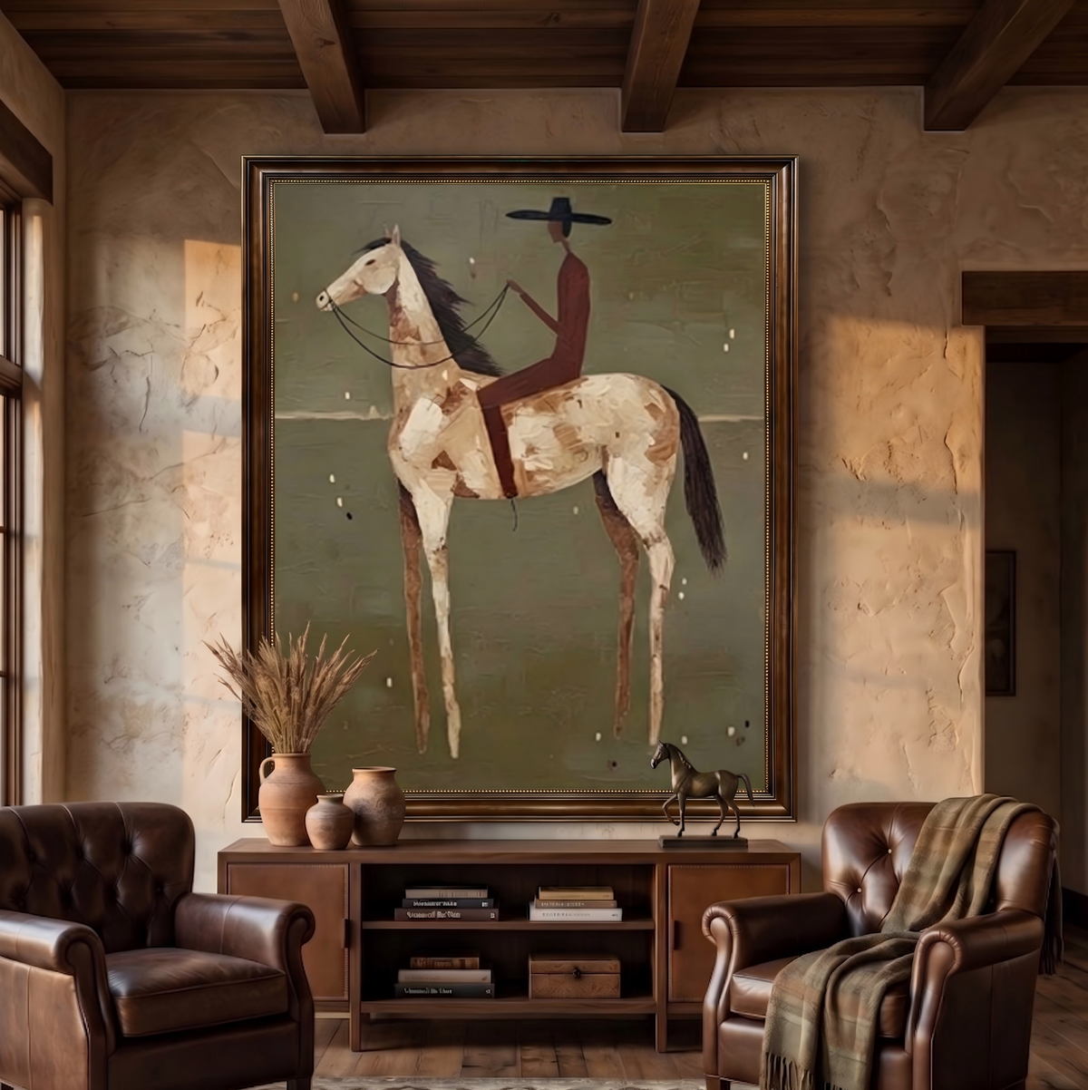 "Olive Solitude" - Modern Heavy Impasto Western Animal Artwork | Golden Palette Knife Painting | Luxury Vertical Wall Art #PT 2660