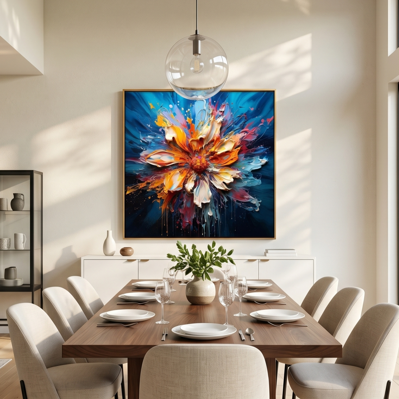 "Ignited Bloom" – Radiant Heavy Impasto Abstract Floral Oil Painting | Bold Dynamic 3D Texture Wall Art #FL302