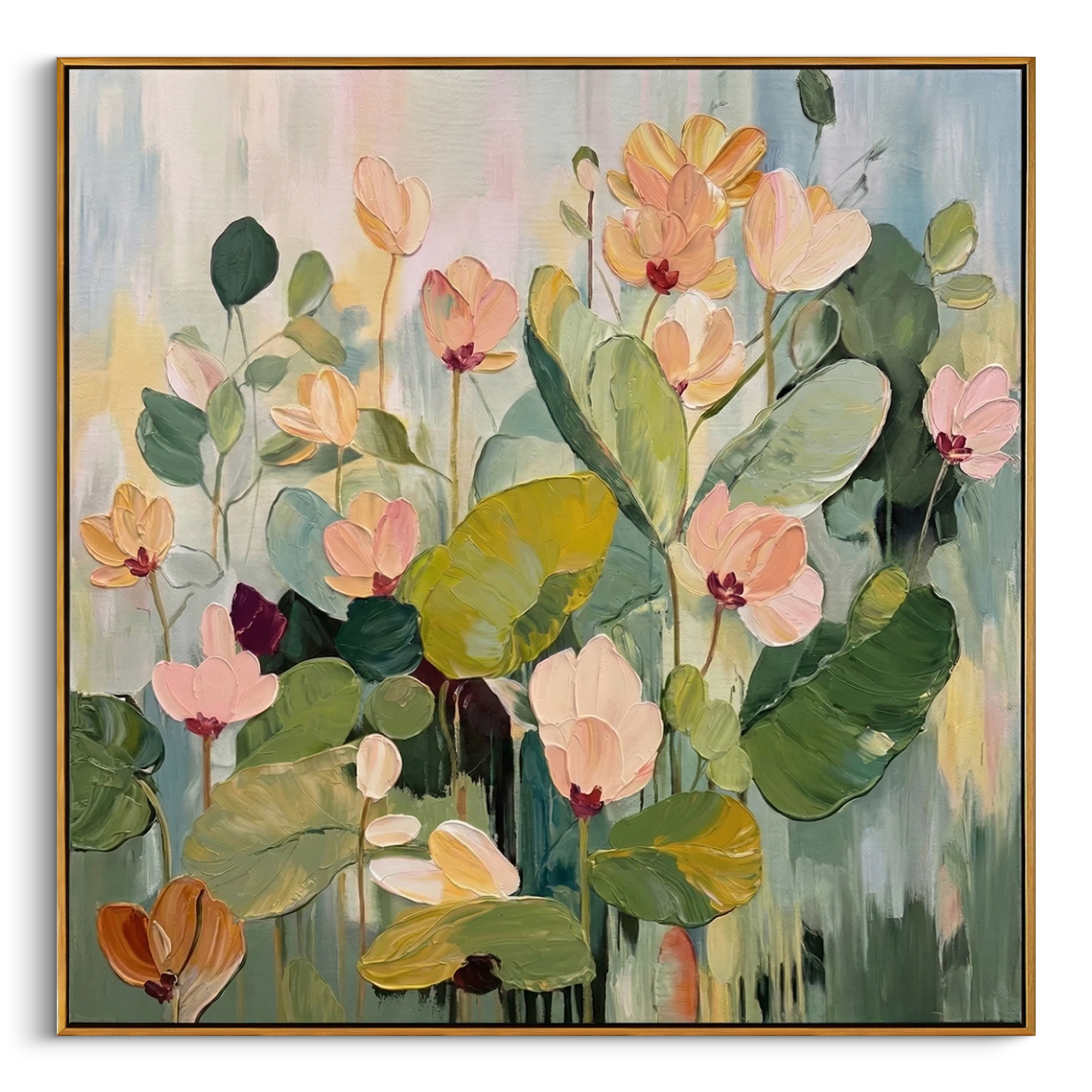 "Morning Dew" | Hand-Painted Textured Botanical Oil Painting | Soft Palette Floral Art | Canvas Artwork for Living Room | Flower Canvas Art #FL328