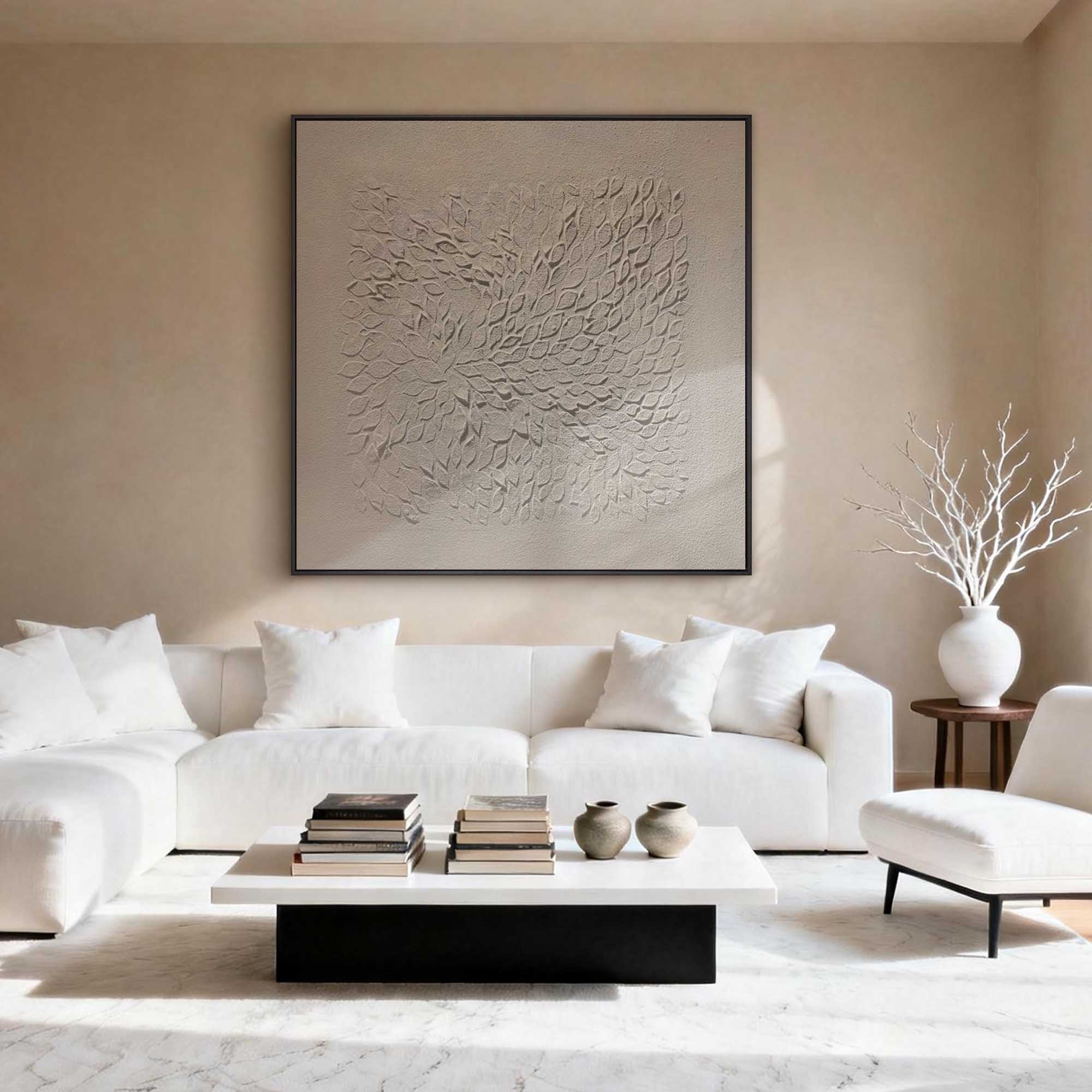 "The Echoing Breath" – Minimalist White Relief Impasto Painting | Hand-Textured 3D Plaster Art for Contemporary Interiors #MI188