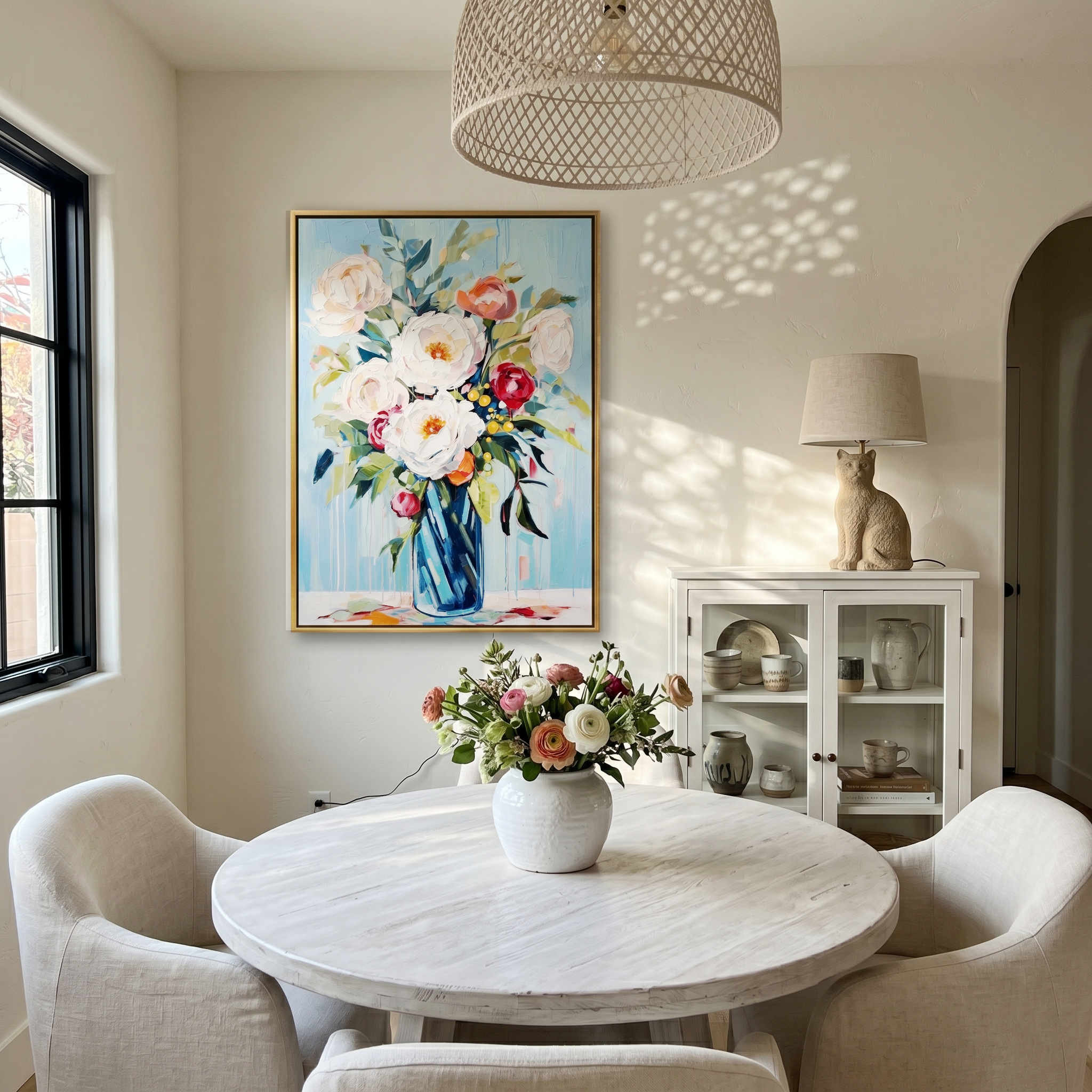 "Azure Bloom" – Modern Expressive Peony Floral Oil Painting | Refreshing Sky Blue Healing Style Wall Art #FL310