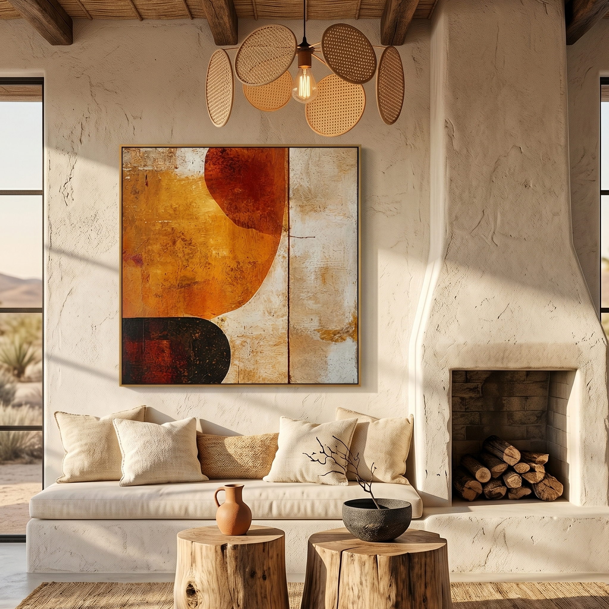 "The Amber Epoch" – Retro Earth Tone Geometric Abstract | Hand-Textured Distressed Relief | Sophisticated 3D Mid-Century Wall Decor #AB1024