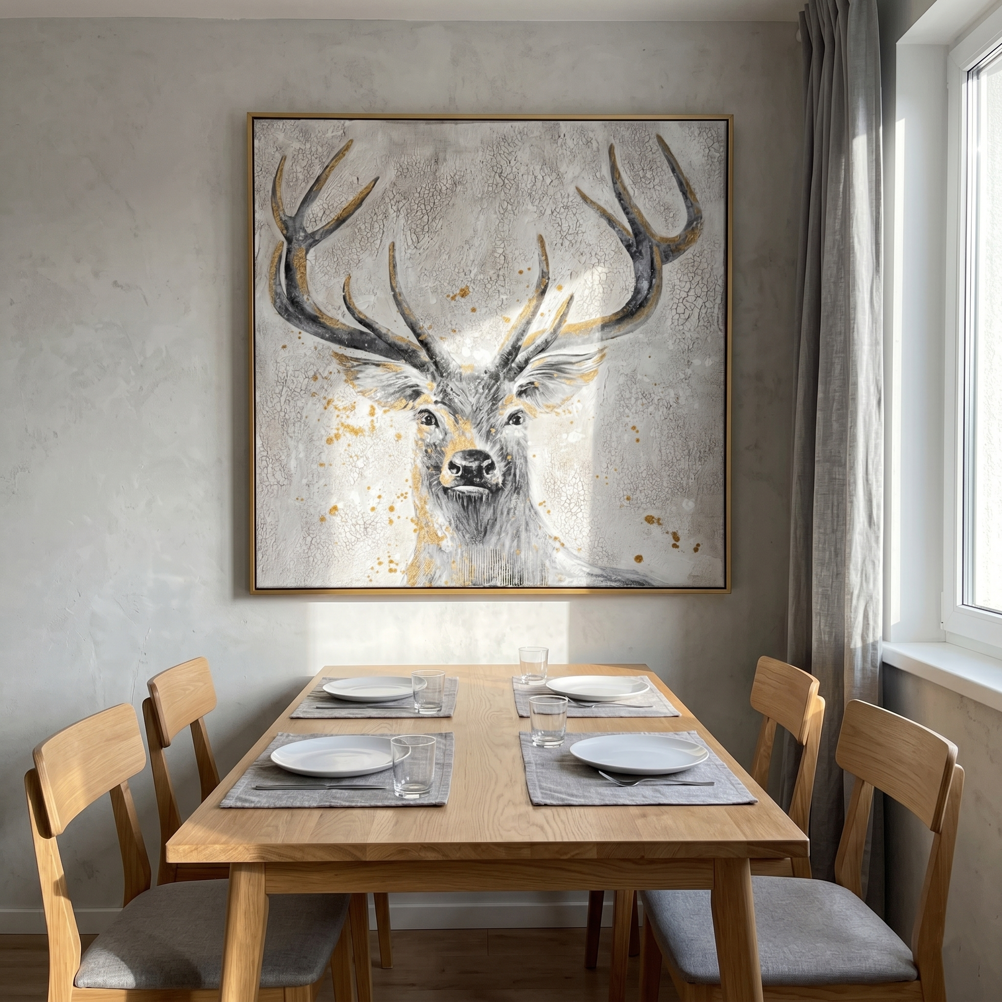 "The Gilded Guardian" – Modern Heavy Impasto Deer Portrait | Luxury 3D Crackle Texture Wall Art | Elegant Gold Foil Painting #AN135