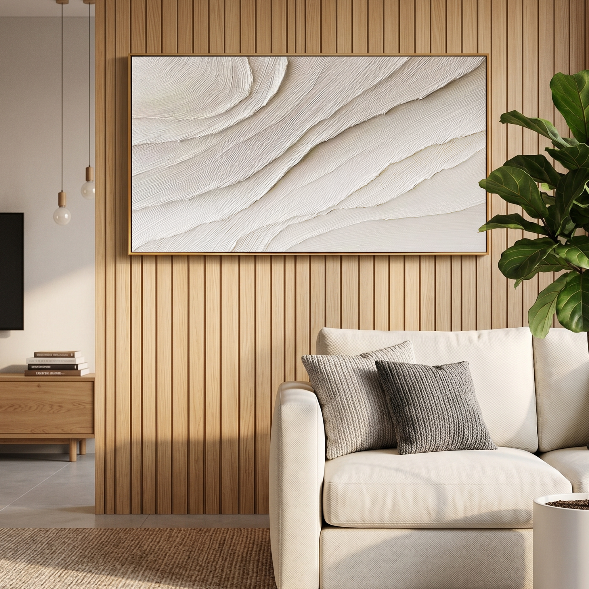 "Sands of Silence" – 3D Sculptural Scalloped Heavy Impasto | Minimalist Creamy Wabi-Sabi Horizontal Gallery Art #WS 241