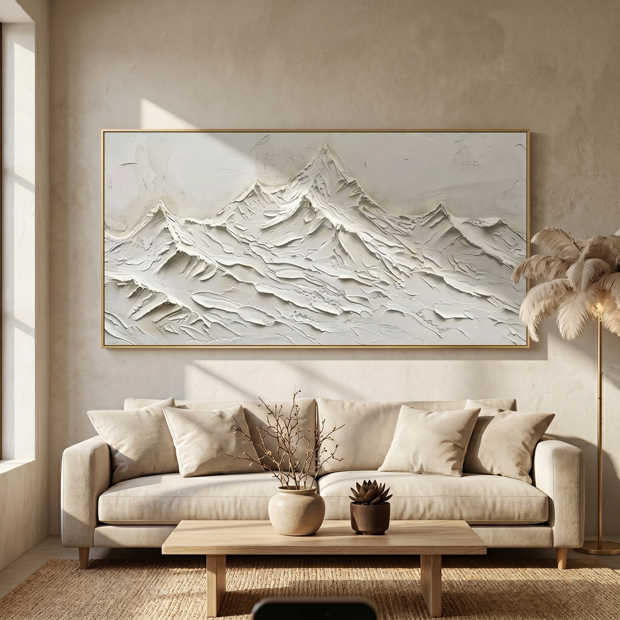"The White Summit" – Modern 3D Sculptural Heavy Impasto Snow Mountain | Minimalist Relief Statement Art #PT 547