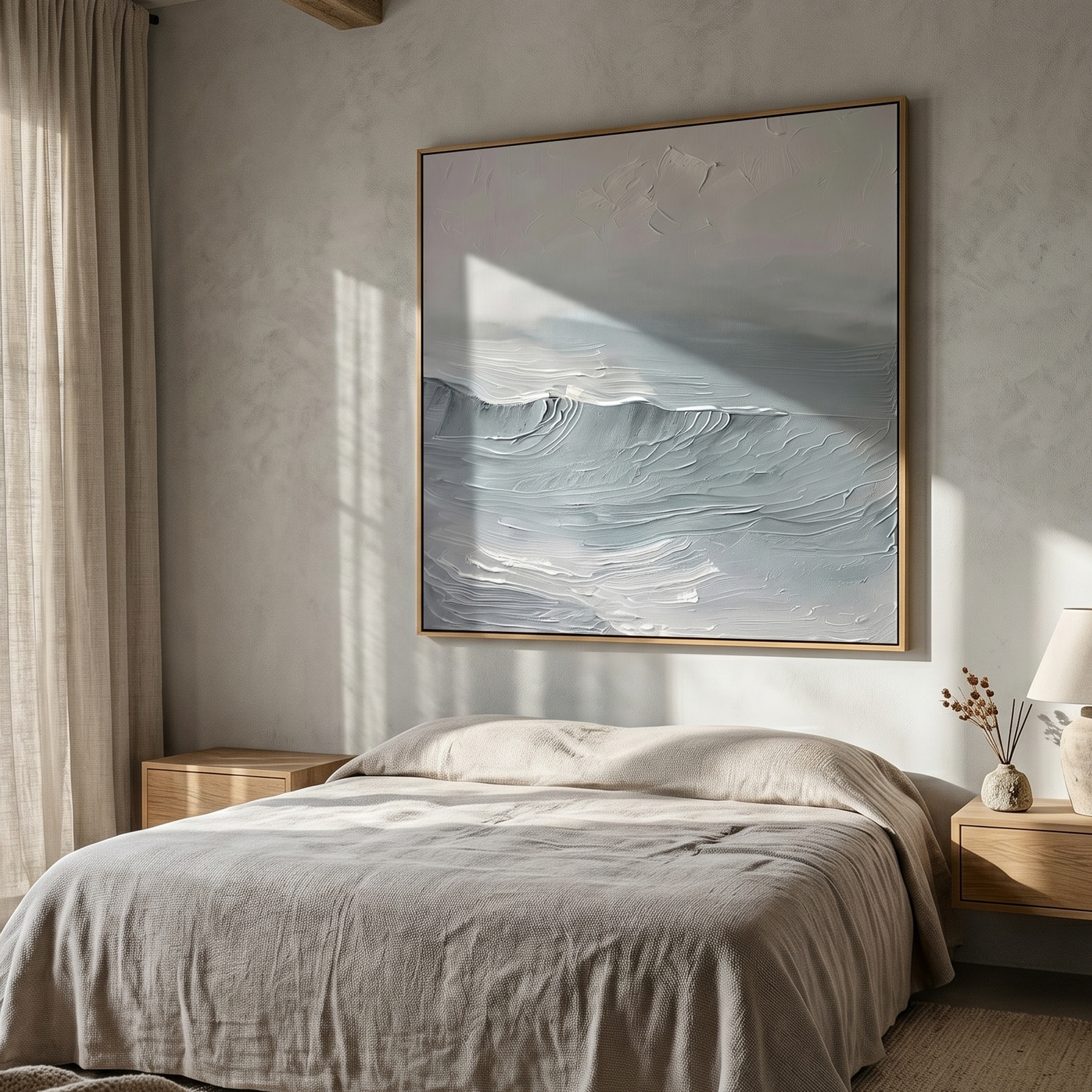 "The Silent Tide" – Minimalist Mist Blue Seascape | Hand-Textured 3D Abstract Wave Painting | Soothing Modern Wall Art #PT537
