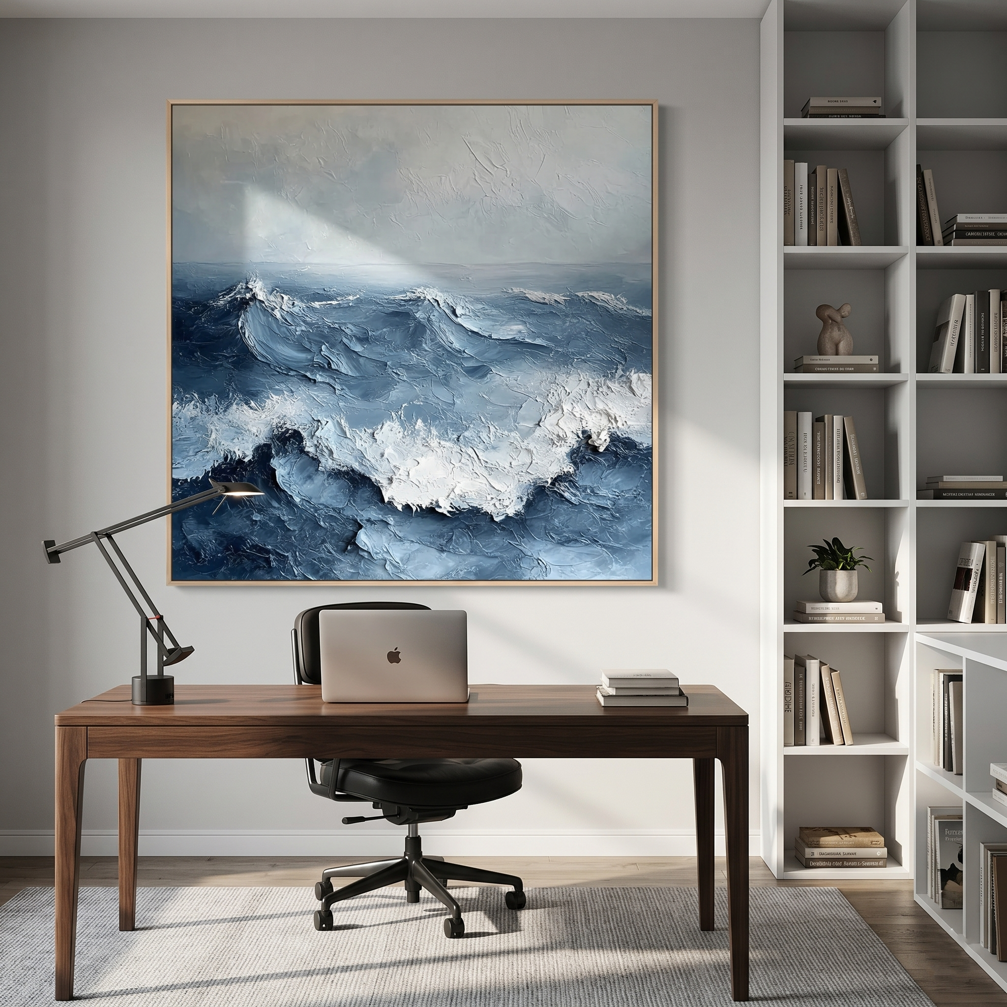 "The Cresting Tide" – Heavy Impasto 3D Ocean Wave Painting | Hand-Textured Deep Blue Seascape | Contemporary Nautical Wall Art #BE065