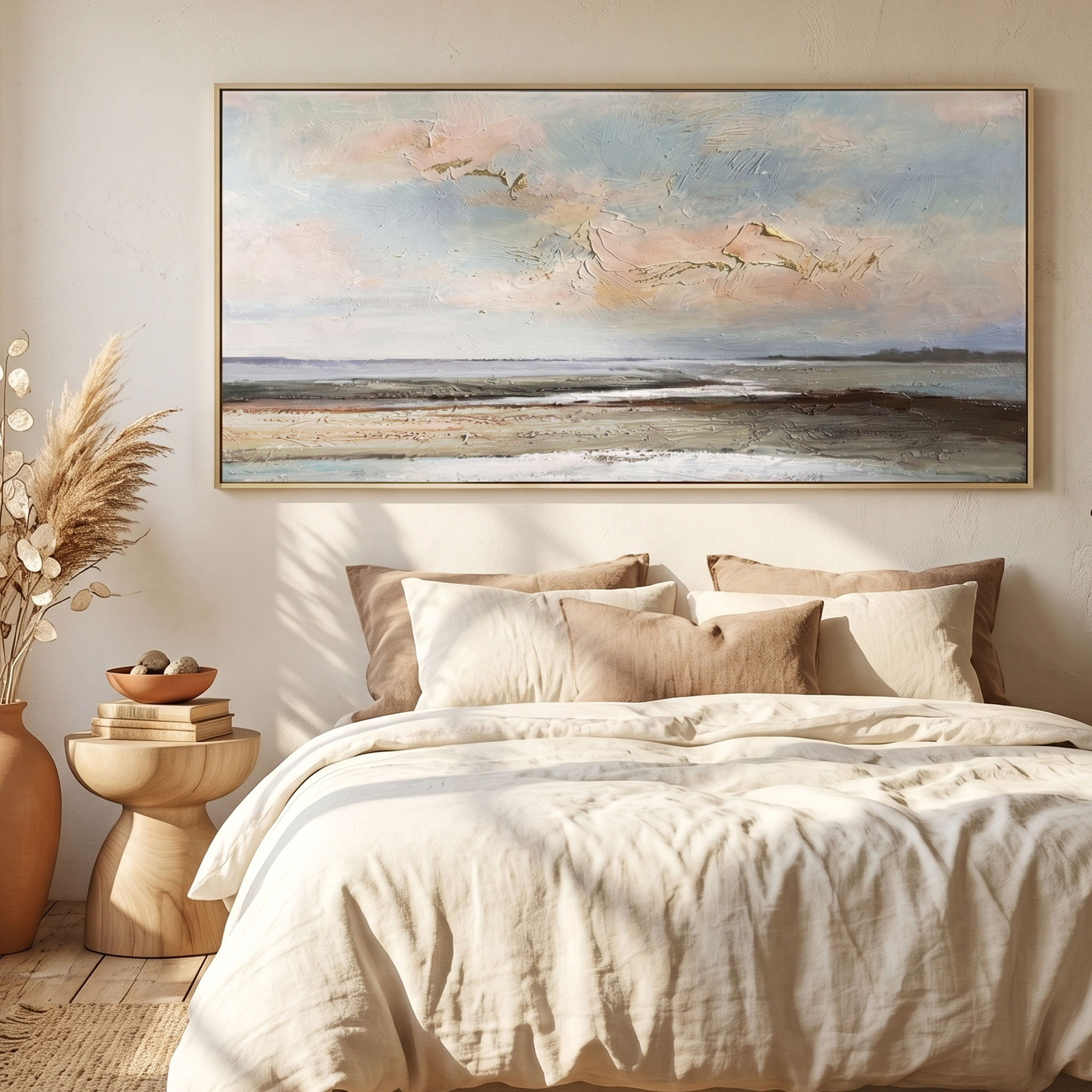 "The Coastal Prelude" – Modern Impressionist Vast Seascape | Ethereal Blue & Earth Tone Horizontal Gallery Art #LC152