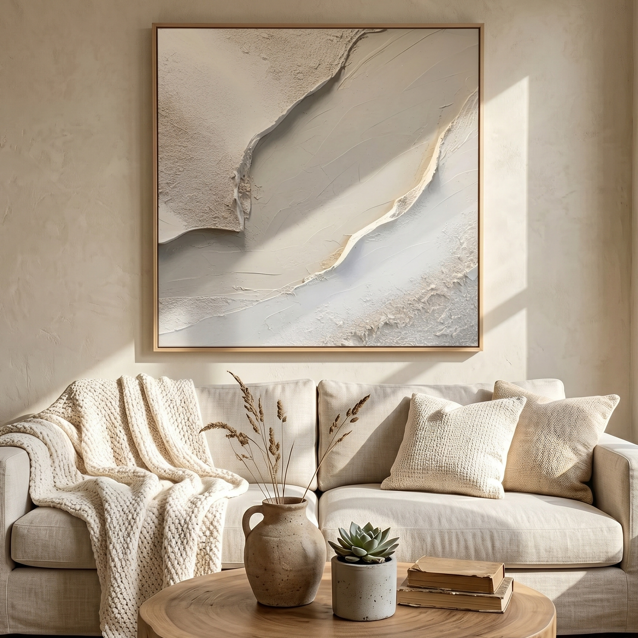 "Earthen Rift" – Wabi-Sabi Textured Abstract Acrylic Painting | Minimalist Neutral Wall Art for Modern Living Room #PT539
