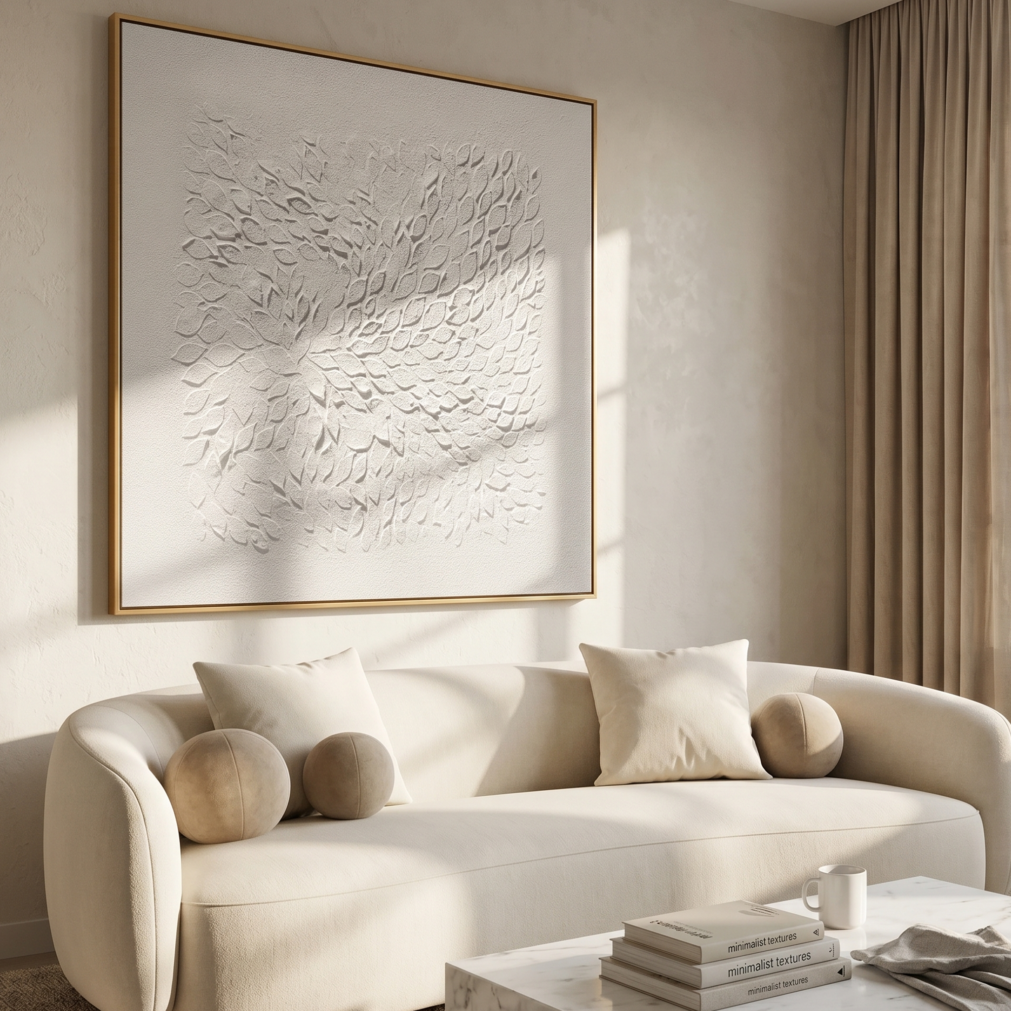 "The Echoing Breath" – Minimalist White Relief Impasto Painting | Hand-Textured 3D Plaster Art for Contemporary Interiors #MI188