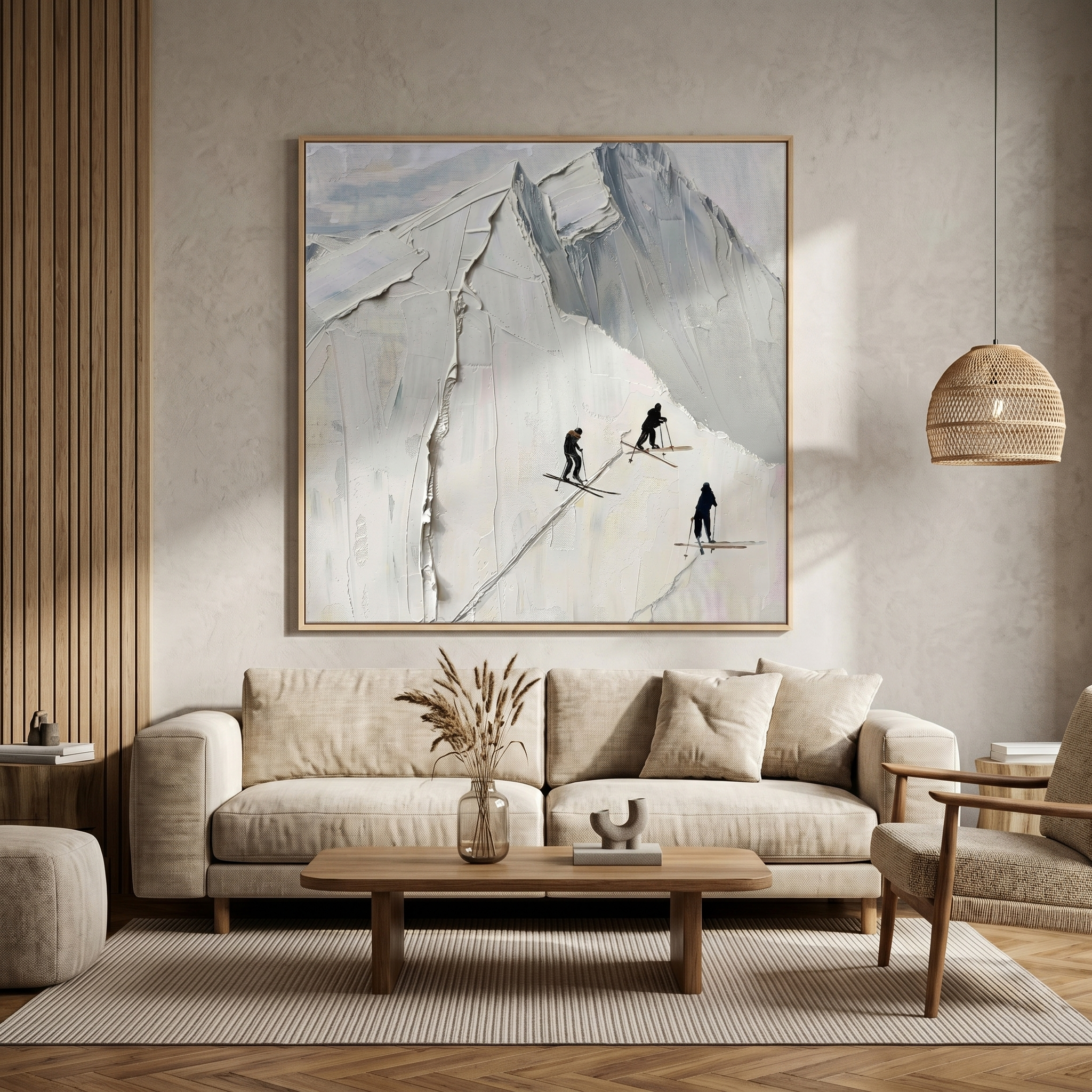 "Summit Trails" – Minimalist Snow Mountain Heavy Impasto | Hand-Textured 3D Skiing Art | Contemporary Alpine Wall Decor #PT538