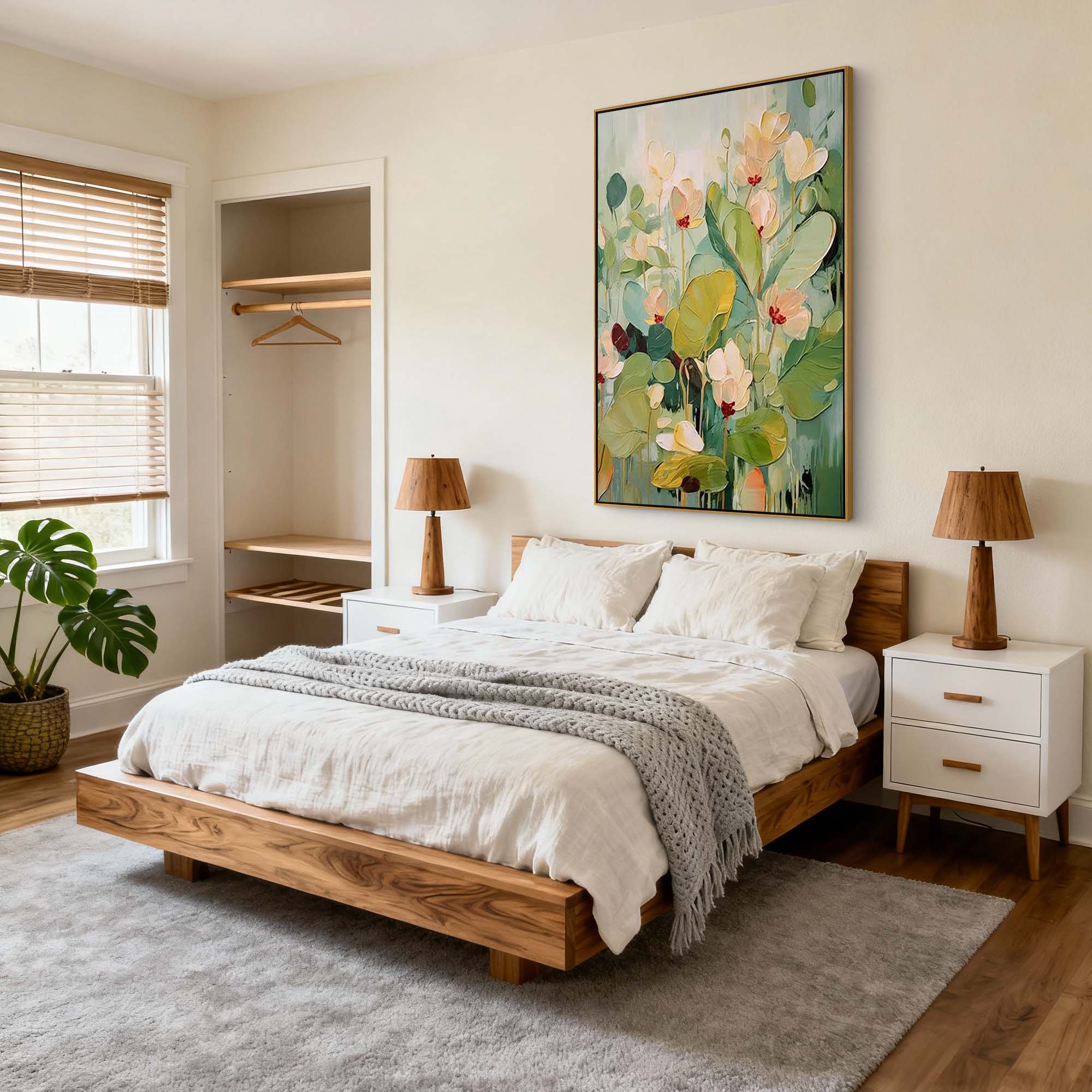 "Ethereal Growth" – Sage Green Impasto Floral Oil Painting | Modern Cream Style Textured Wall Art #FL293