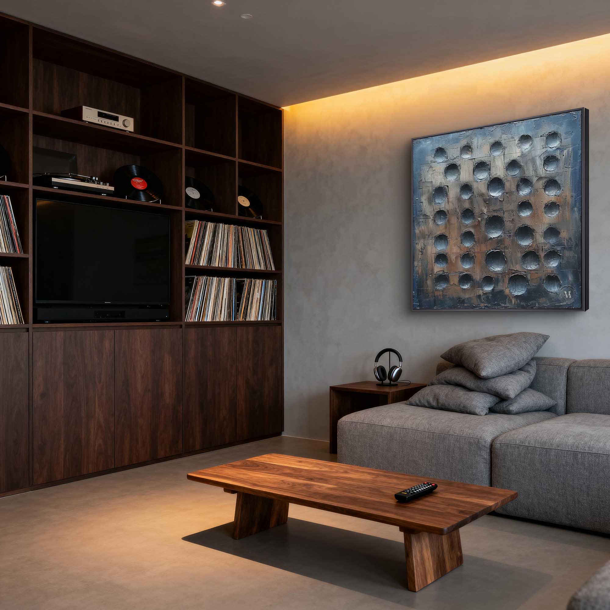 "Vortex of Silence" – Dark Industrial Recessed Relief Abstract | Avant-Garde Obsidian & Bronze Textured Art #GE014